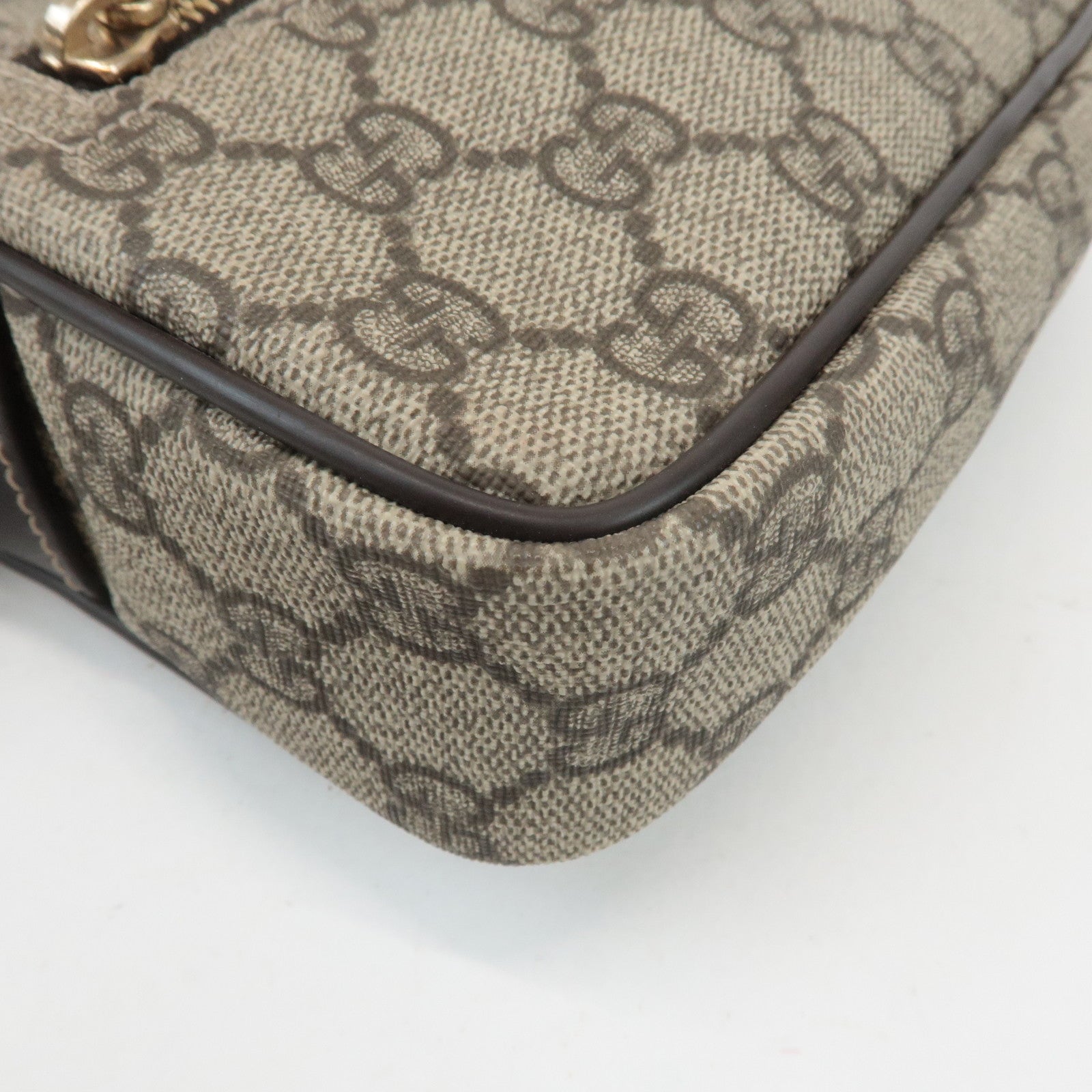 GUCCI GG Supreme Leather Shoulder Bag Beige Dark Brown 201447 Used