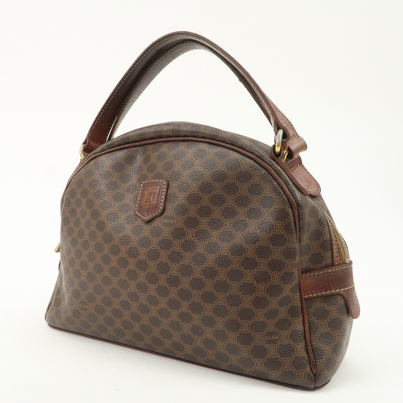 CELINE Macadam PVC Leather Hand Bag Brown Gold HDW