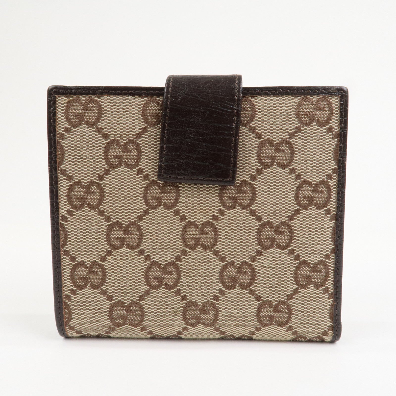 GUCCI Bamboo GG Canvas Leather W Hook Compact Wallet Beige 112521