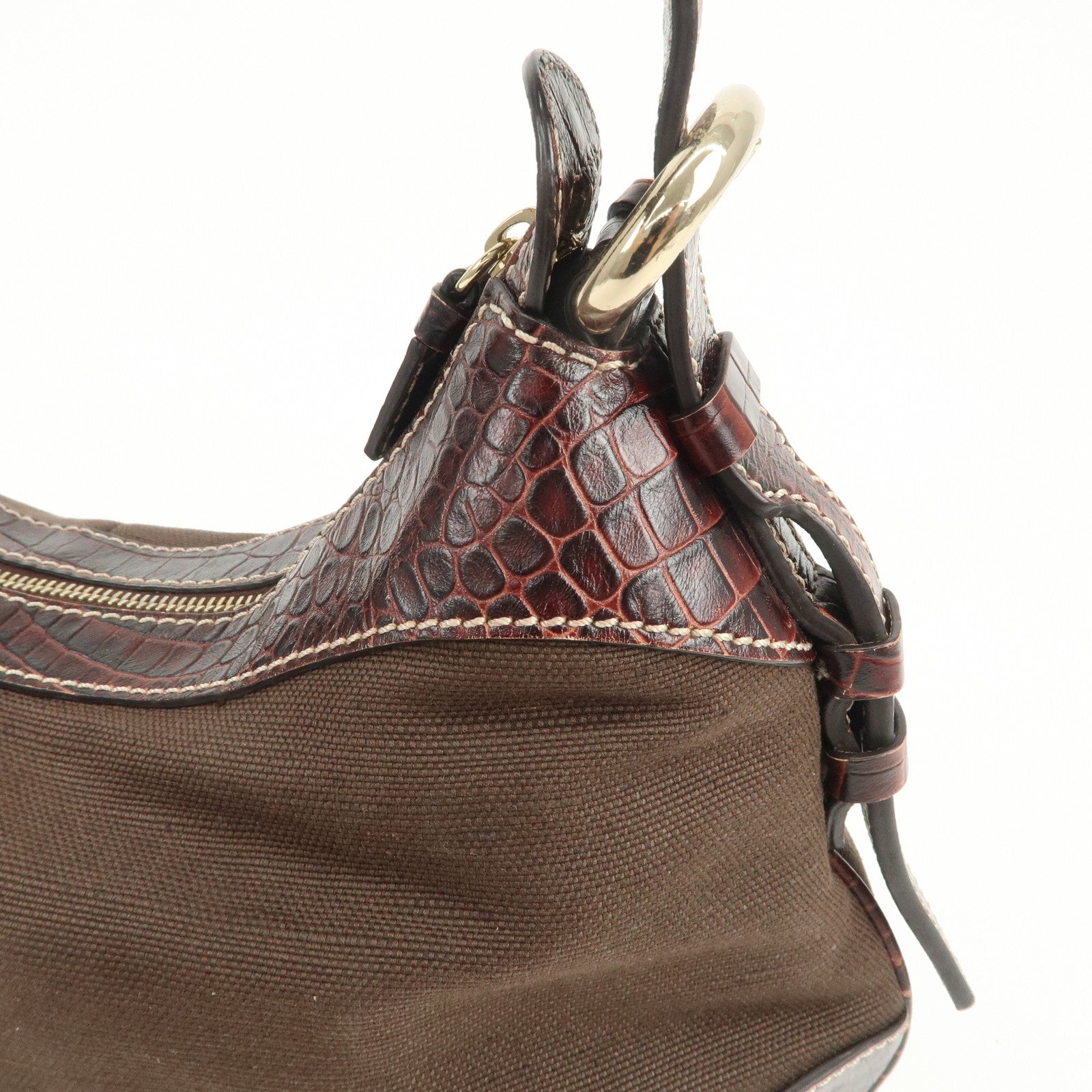 CELINE Canvas Leather Shoulder Bag Hand Bag Brown