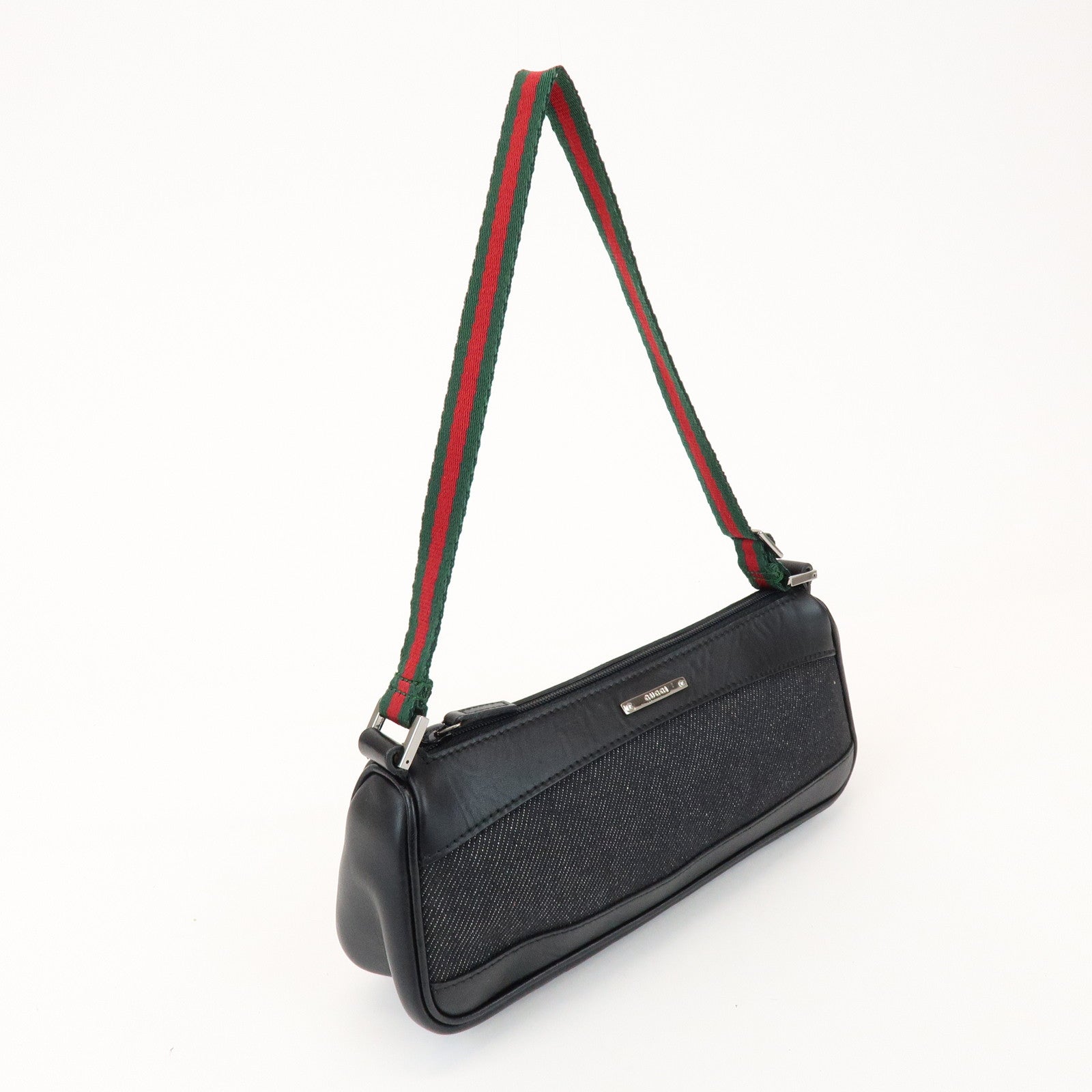 GUCCI Sherry Accessory Pouch Leather Canvas Hand Bag Black 92820