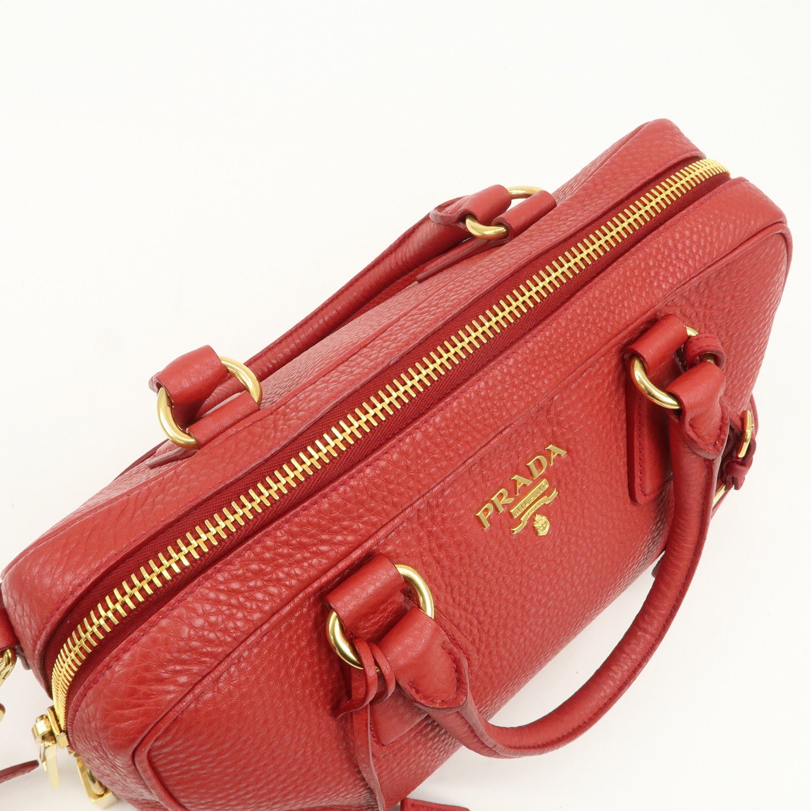 PRADA Logo Leather 2Way Bag Hand Bag Shoulder Bag Red BL0867