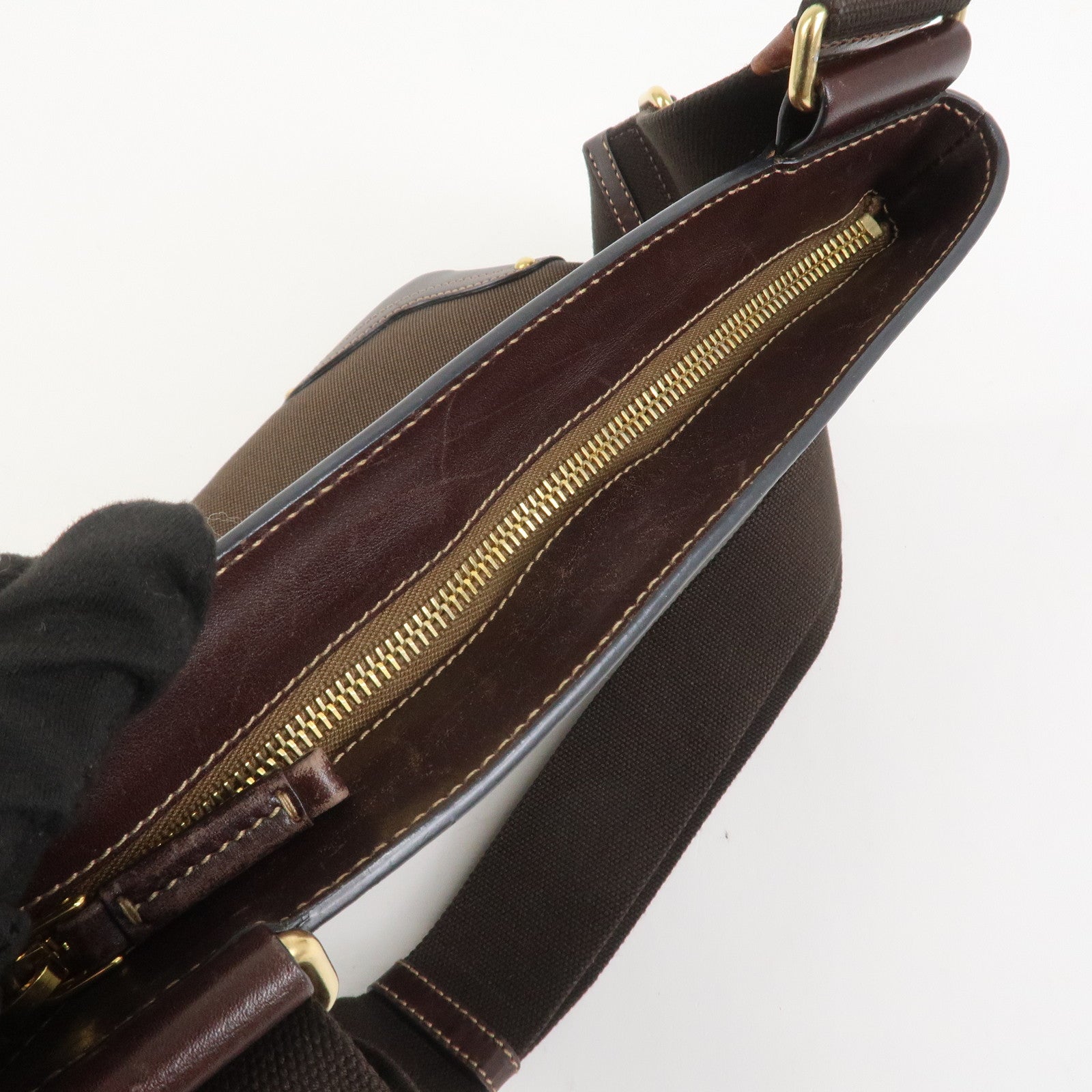PRADA Logo Jacquard Leather Shoulder Bag Brown BT0537