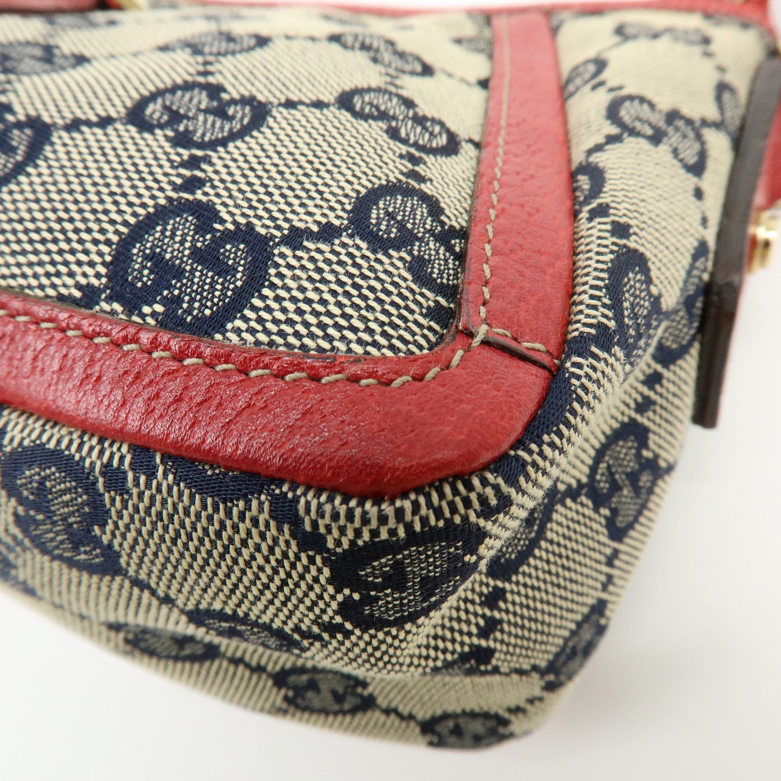 GUCCI Abbey GG Canvas Leather Shoulder Hand Bag Beige Red 130939