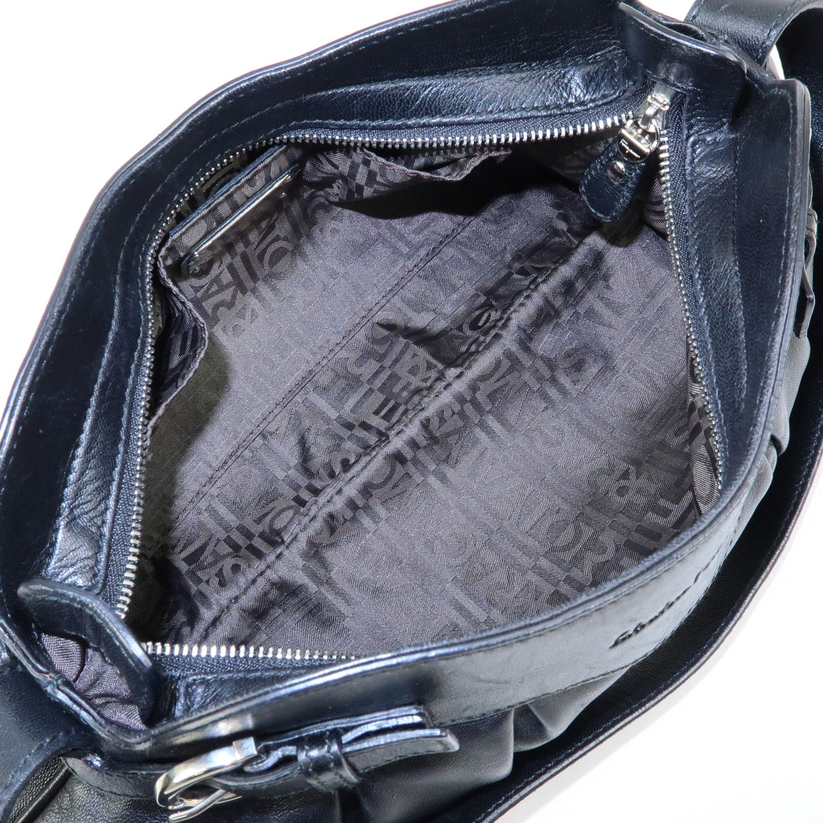 Ferragamo Gancini Leather Shoulder Bag Hand Bag Black