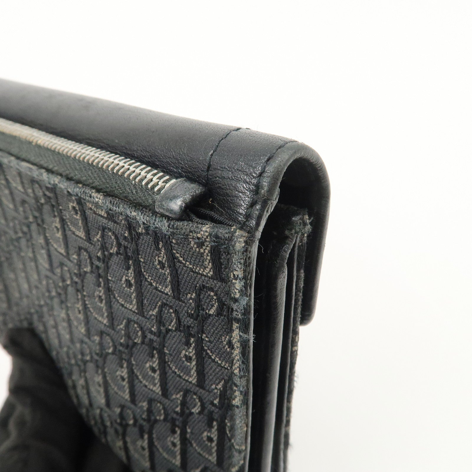 Christian Dior Trotter Leather Canvas Tri-Hold Wallet Black Silver