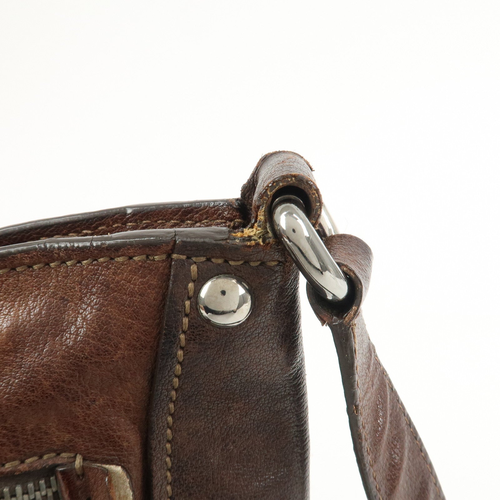 MIU MIU Logo Leather Shoulder Bag Crossbody Bag Brown
