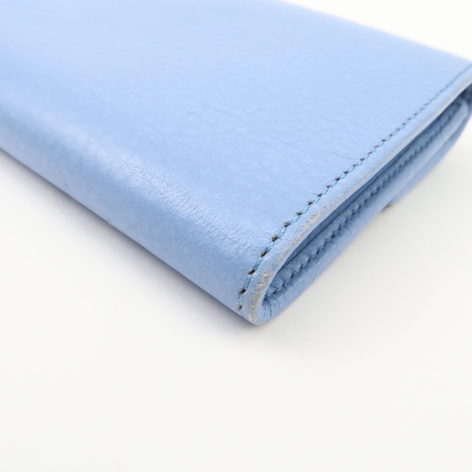 GUCCI Trifold Leather Wallet Blue Gold Hardware 346057 Used