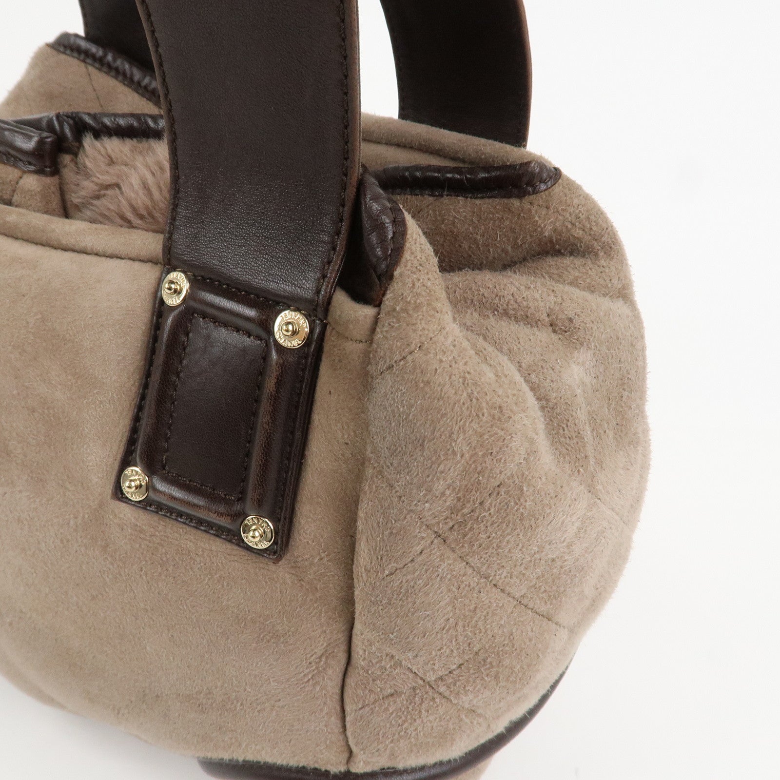 CHANEL COCO Mark Mouton Leather Hand Bag Tote Bag Brown