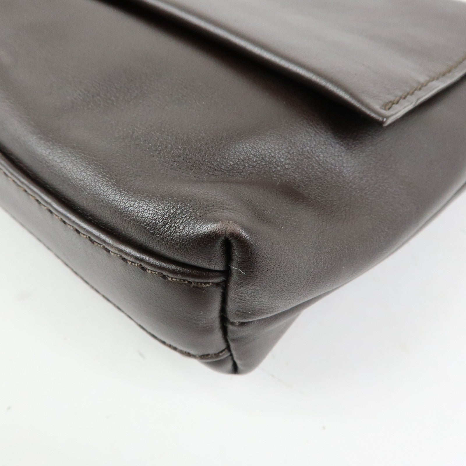 Ferragamo Leather Clutch Bag Second Bag Wrist Strap Brown