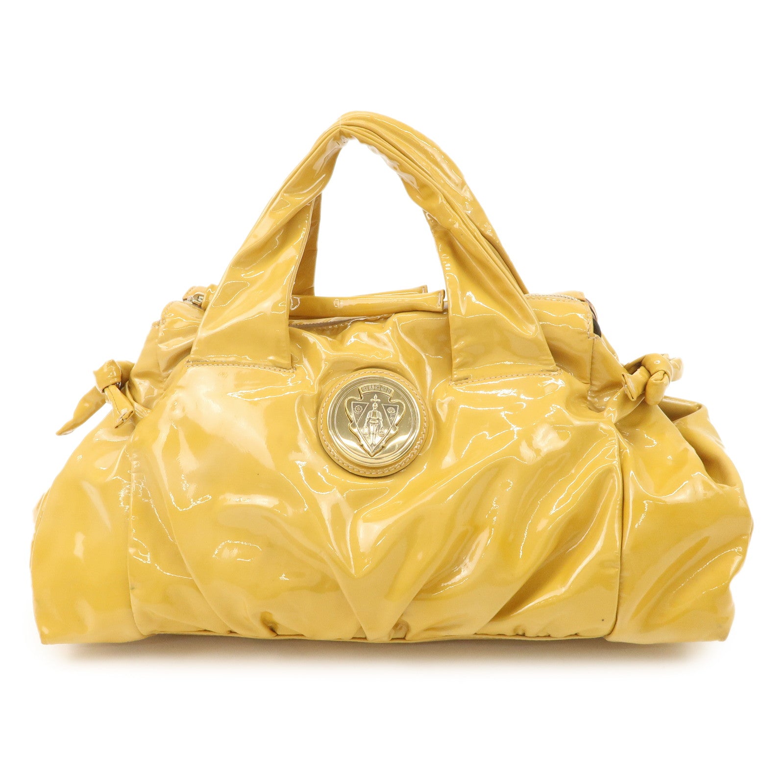 GUCCI Hysteria Patent Leather Hand Bag Tote Bag Yellow 197020