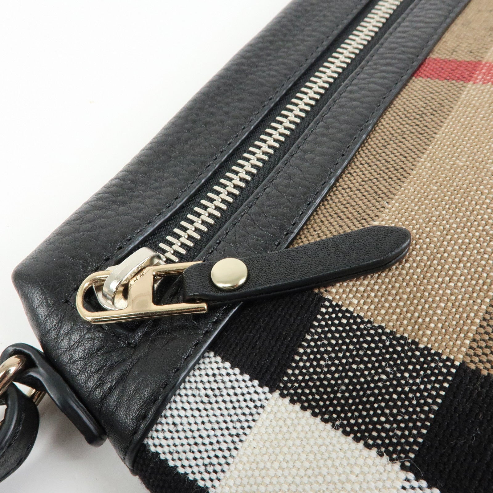 BURBERRY Nova Plaid Canvas Leather Shoulder Bag Beige Black