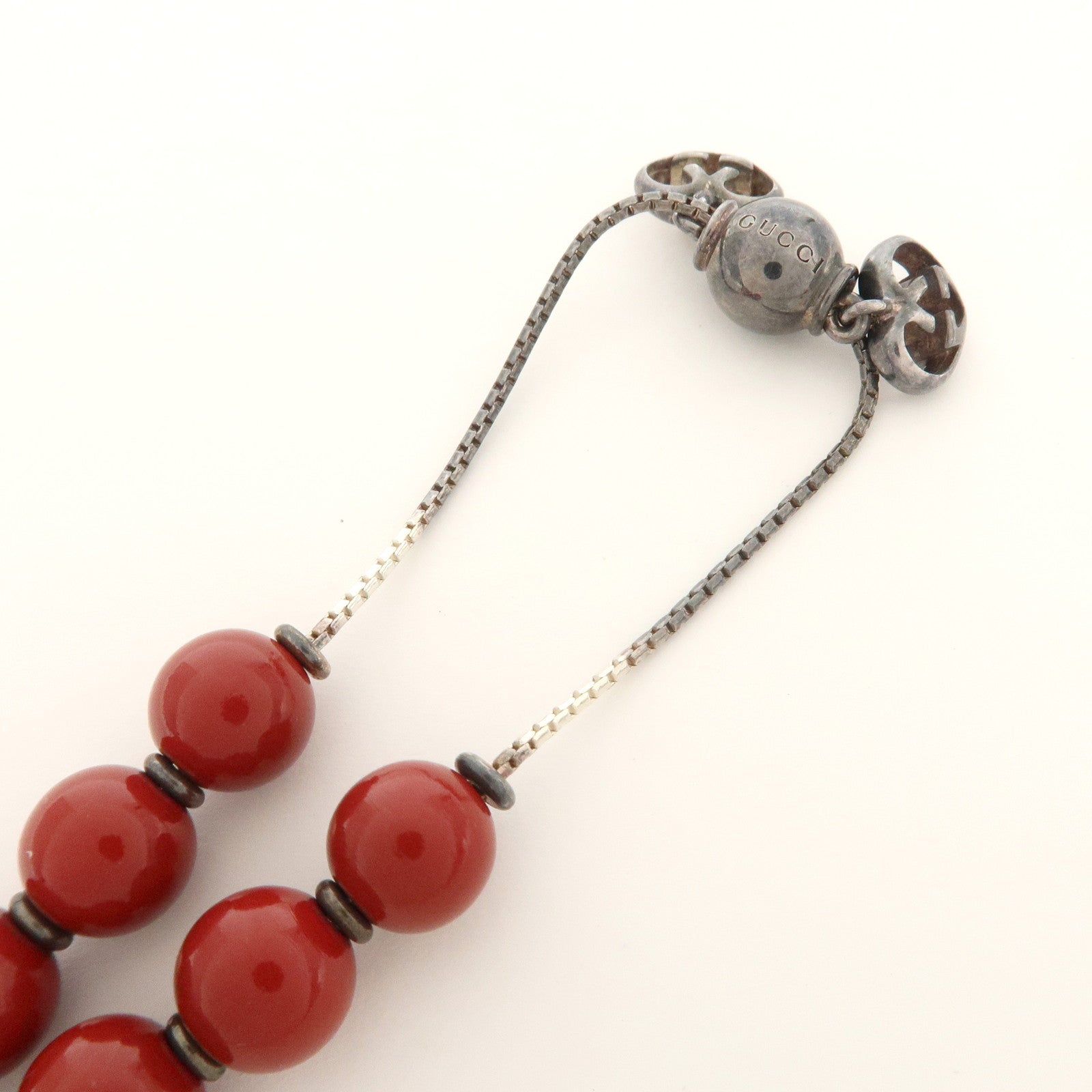 GUCCI Lovely Heart Wood Metal Love Britt Beads Bracelet Red 286673