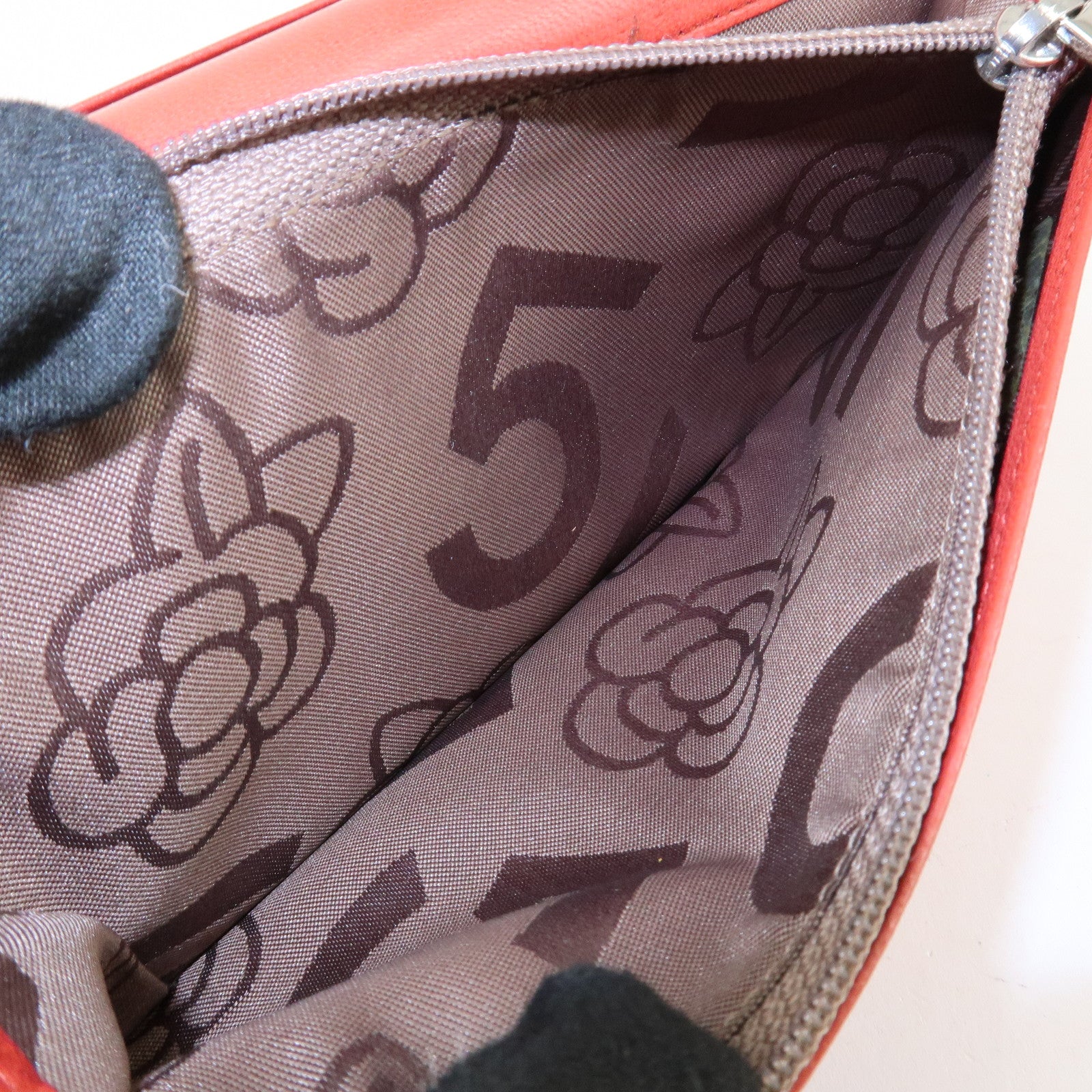 CHANEL Mademoiselle COCO Mark Lamb Skin Long Wallet Red Used