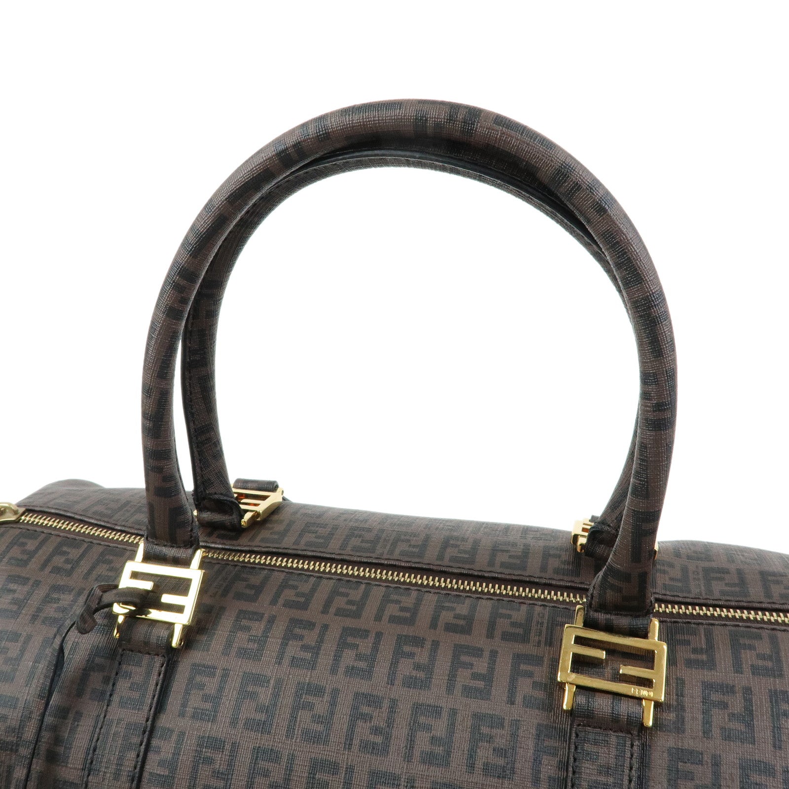 FENDI Zucchino PVC Boston Bag Hand Bag Brown 8BL099