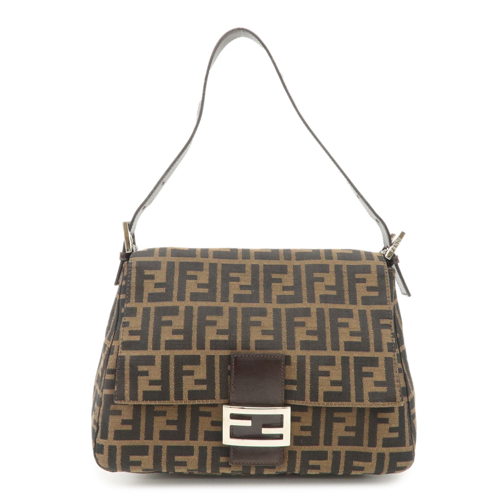 FENDI Mamma Baguette Canvas Leather Shoulder Bag Silver HDW 26325 Used