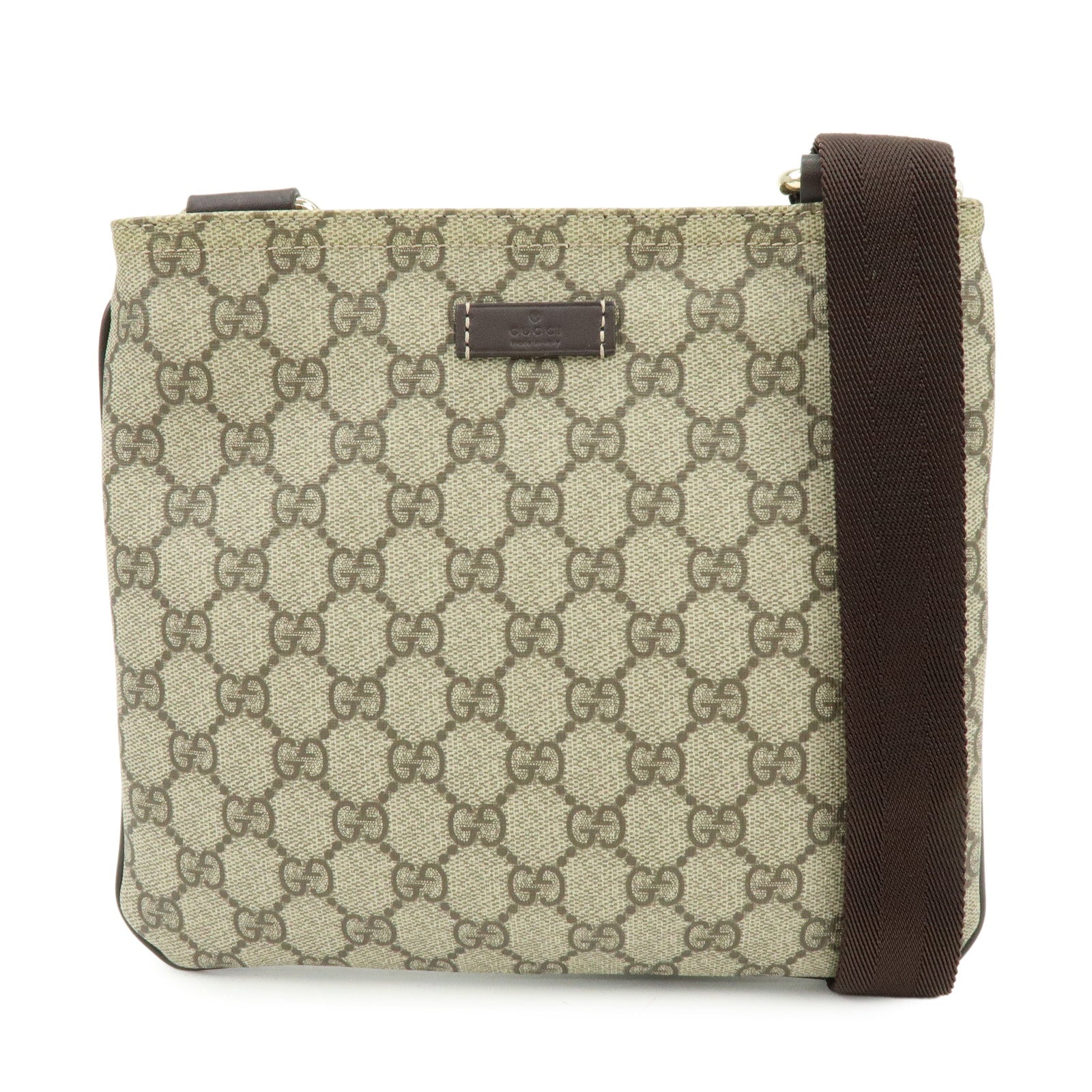GUCCI GG Supreme Leather Shoulder Bag Gray Beige Brown 201533