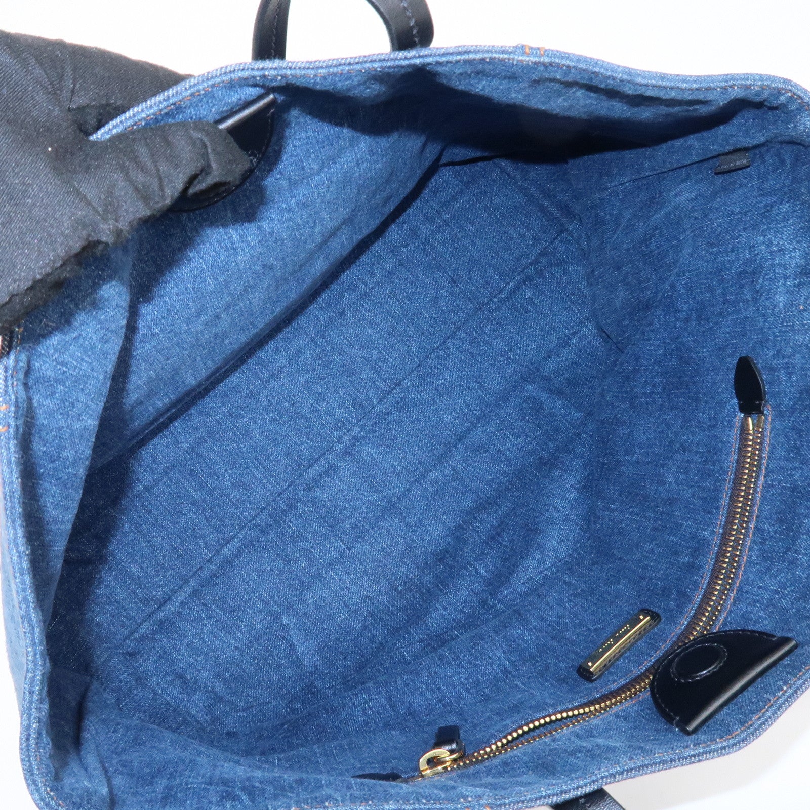 MIU MIU Leather Denim Tote Bag Shoulder Bag Navy 5BG024 Used