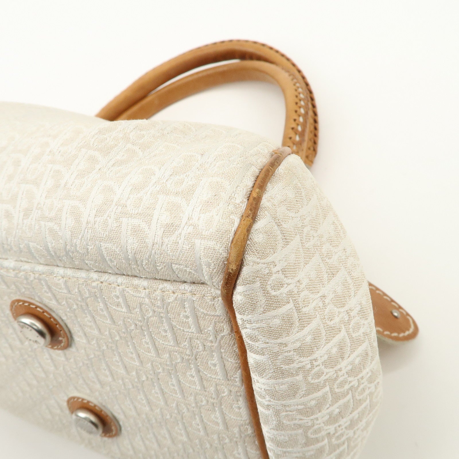 Christian Dior Trotter Canvas Leather Shoulder Bag Brown Ivory