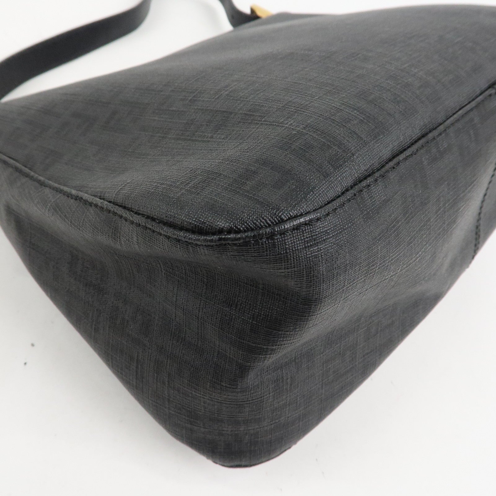 FENDI Mamma Baguette Zucchino PVC Leather Shoulder Bag Hand Bag Black 8BR001