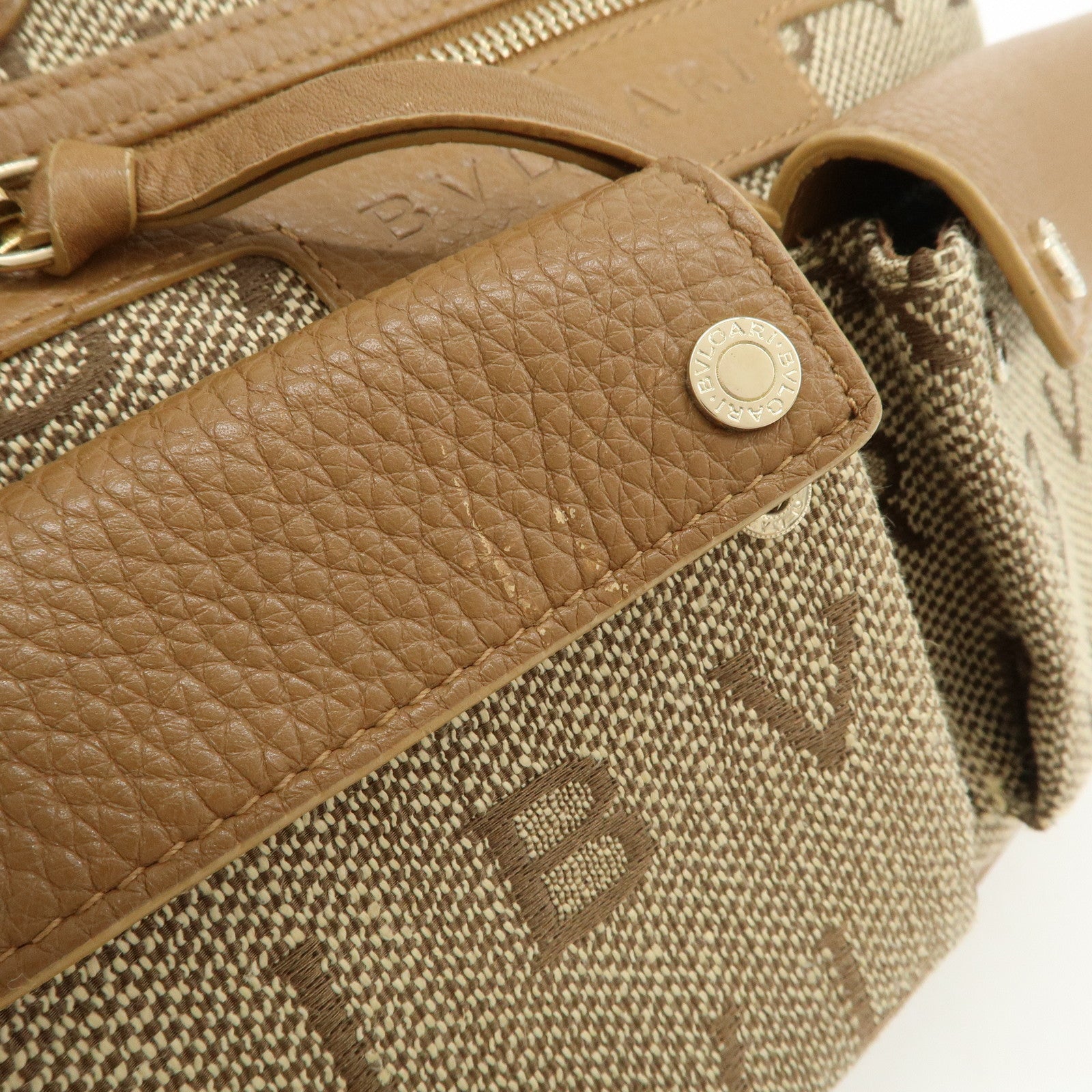 BVLGARI Logo Mania Canvas Leather Hand Bag Light Brown