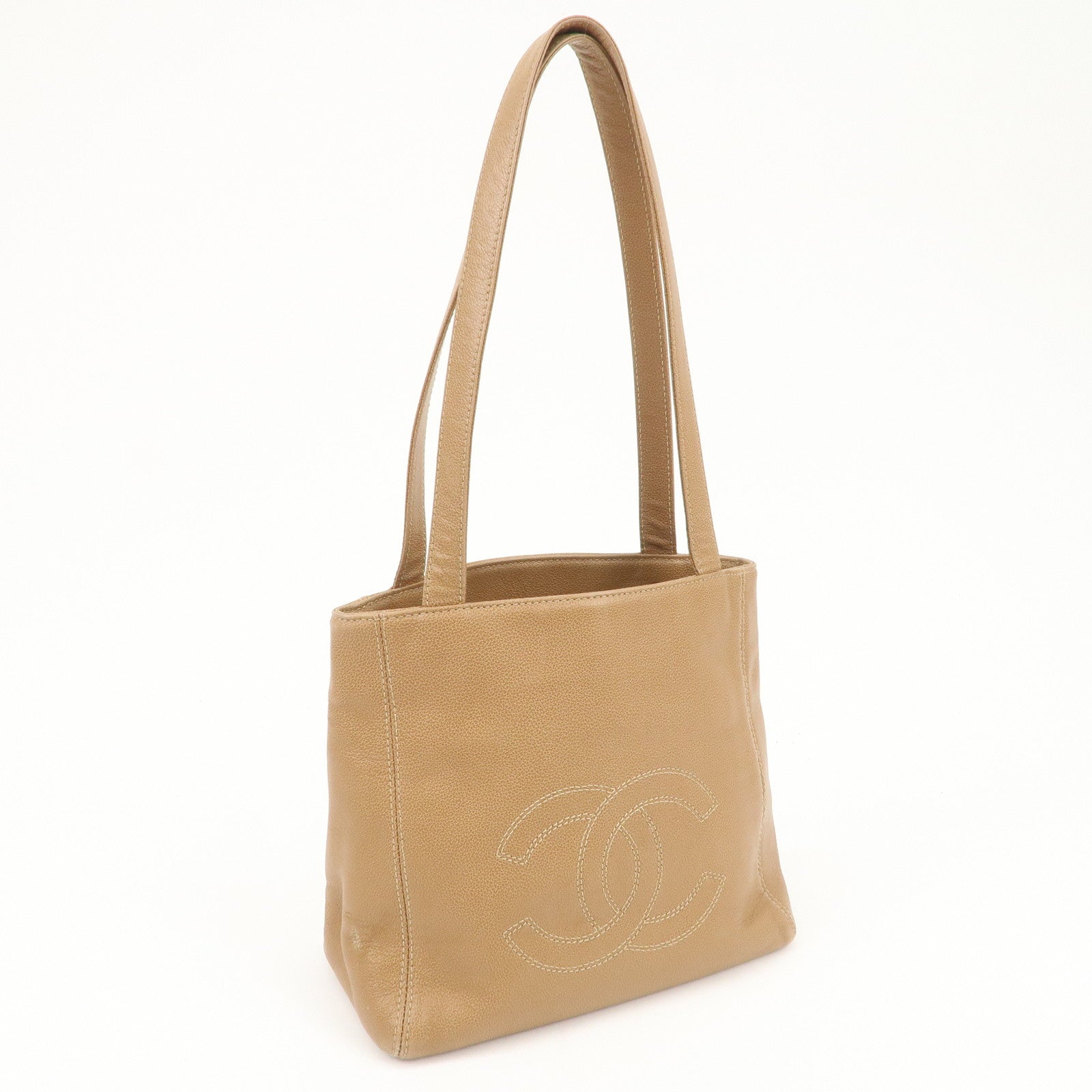 CHANEL COCO Mark Caviarskin Leather Shoulder Bag Tote Bag Brown Used