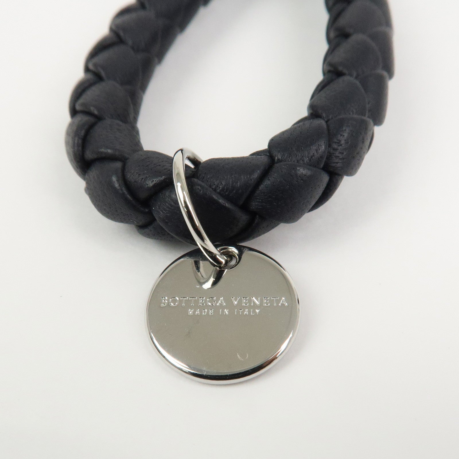 BOTTEGA VENETA Intrecciato Leather Metal Key Holder Bag Charm Black