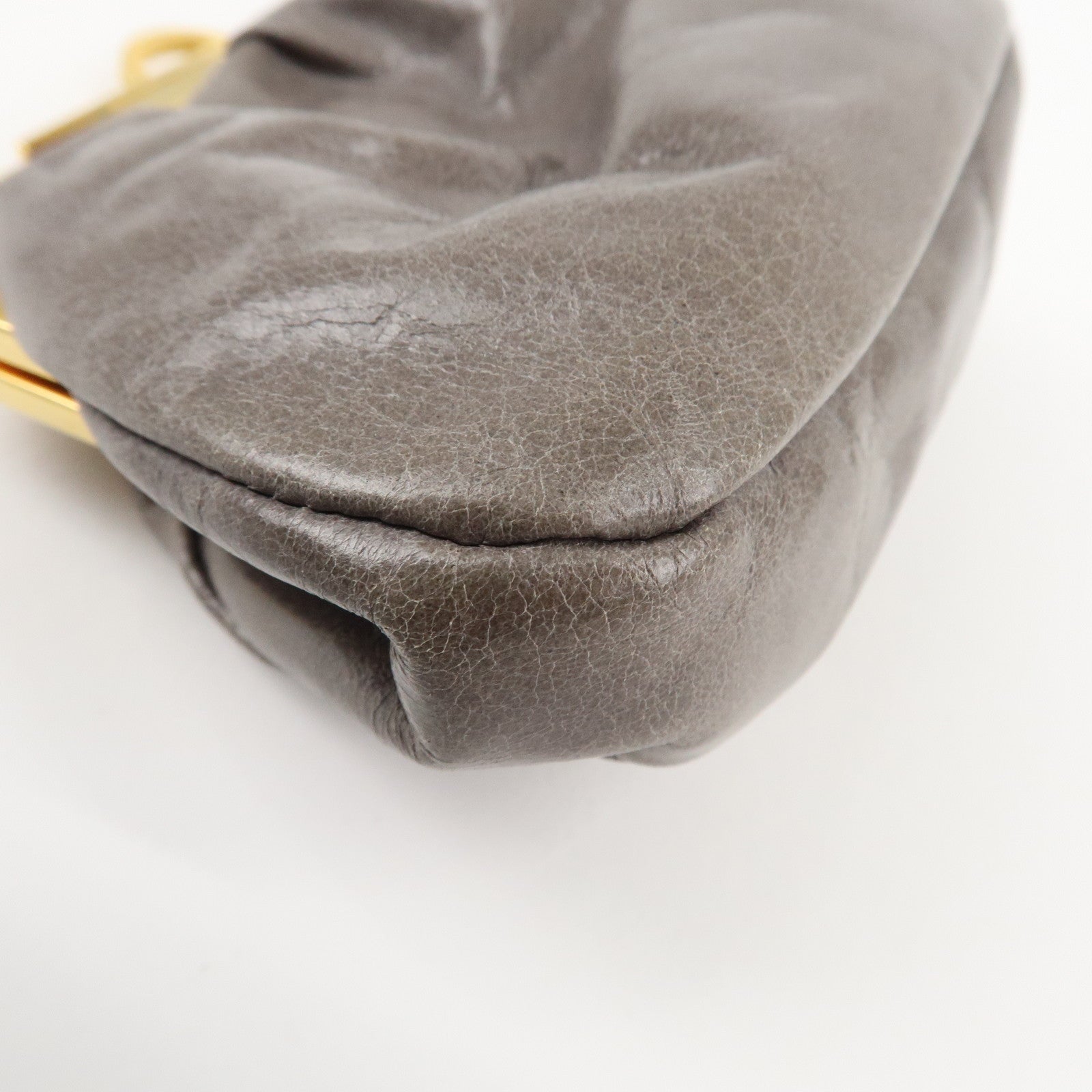 MIU MIU Logo Leather Kiss Lock Coin Case Gray Gold HDW Used