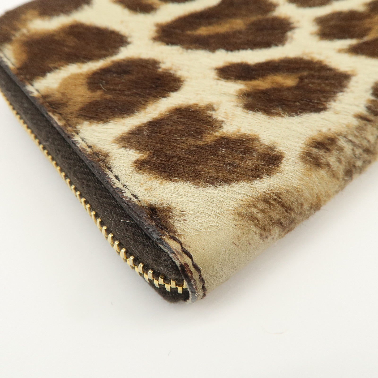 PRADA Unborn Calf Leather Round Zippy Wallet Beige Brown 1M0506