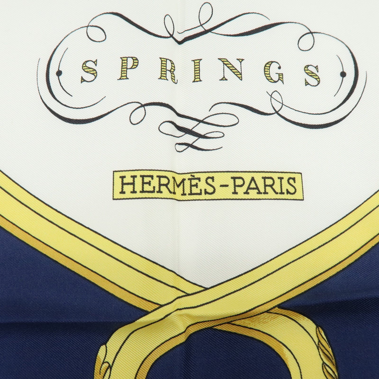 HERMES Carre 90 Silk 100% Scarf SPRINGS Dark Navy