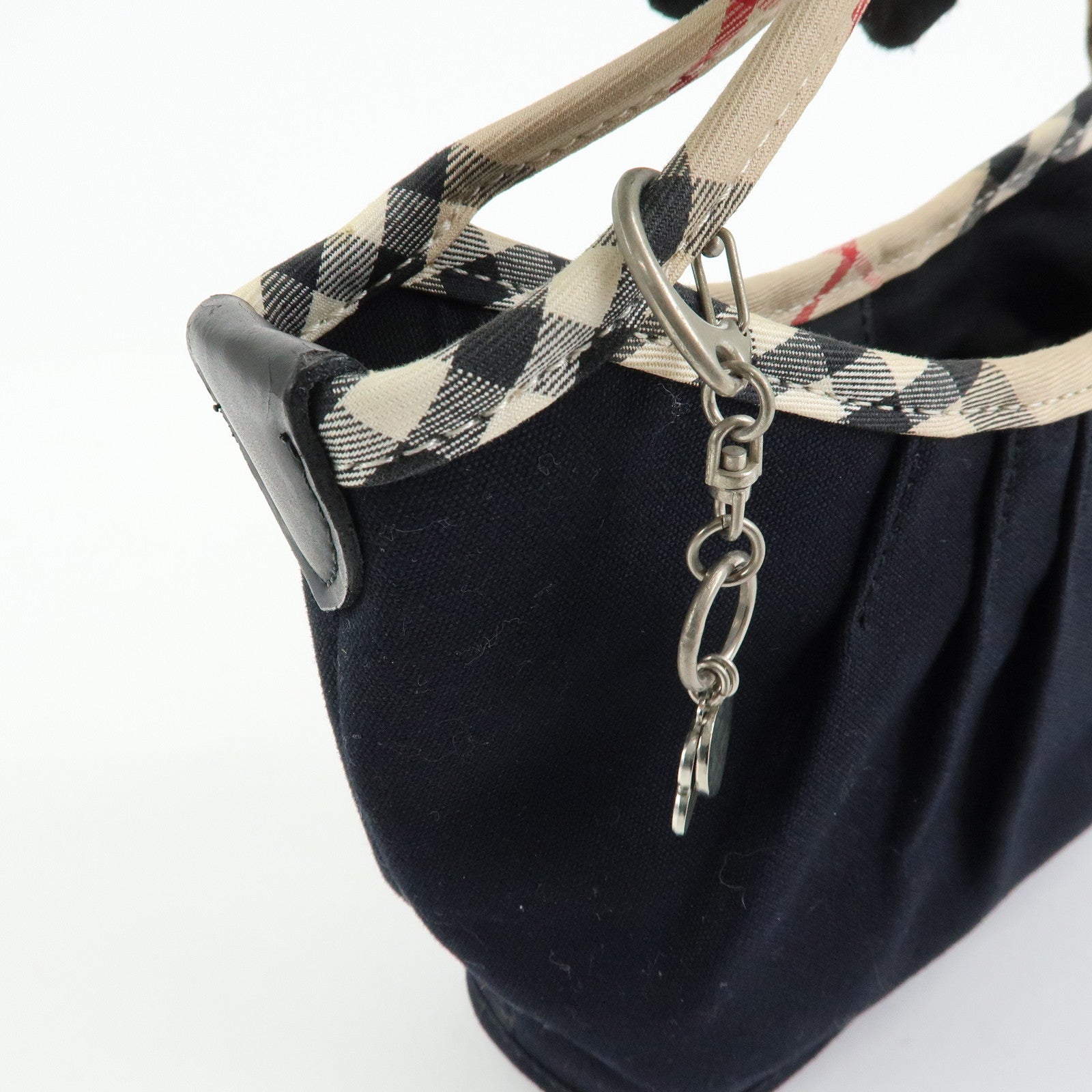 BURBERRY Nova Plaid Canvas Mini Hand Bag Tote Bag Black Beige