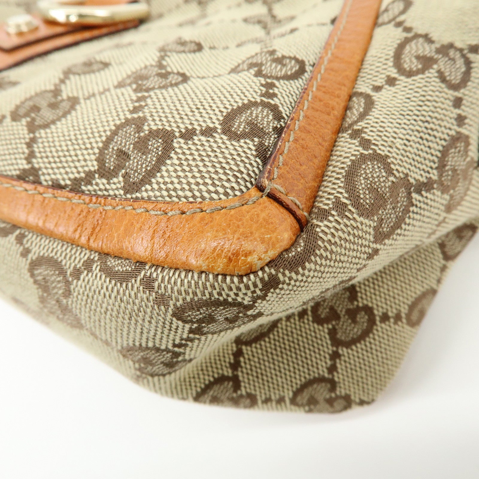 GUCCI Abbey GG Canvas Leather Shoulder Hand Bag Beige Orange 130939