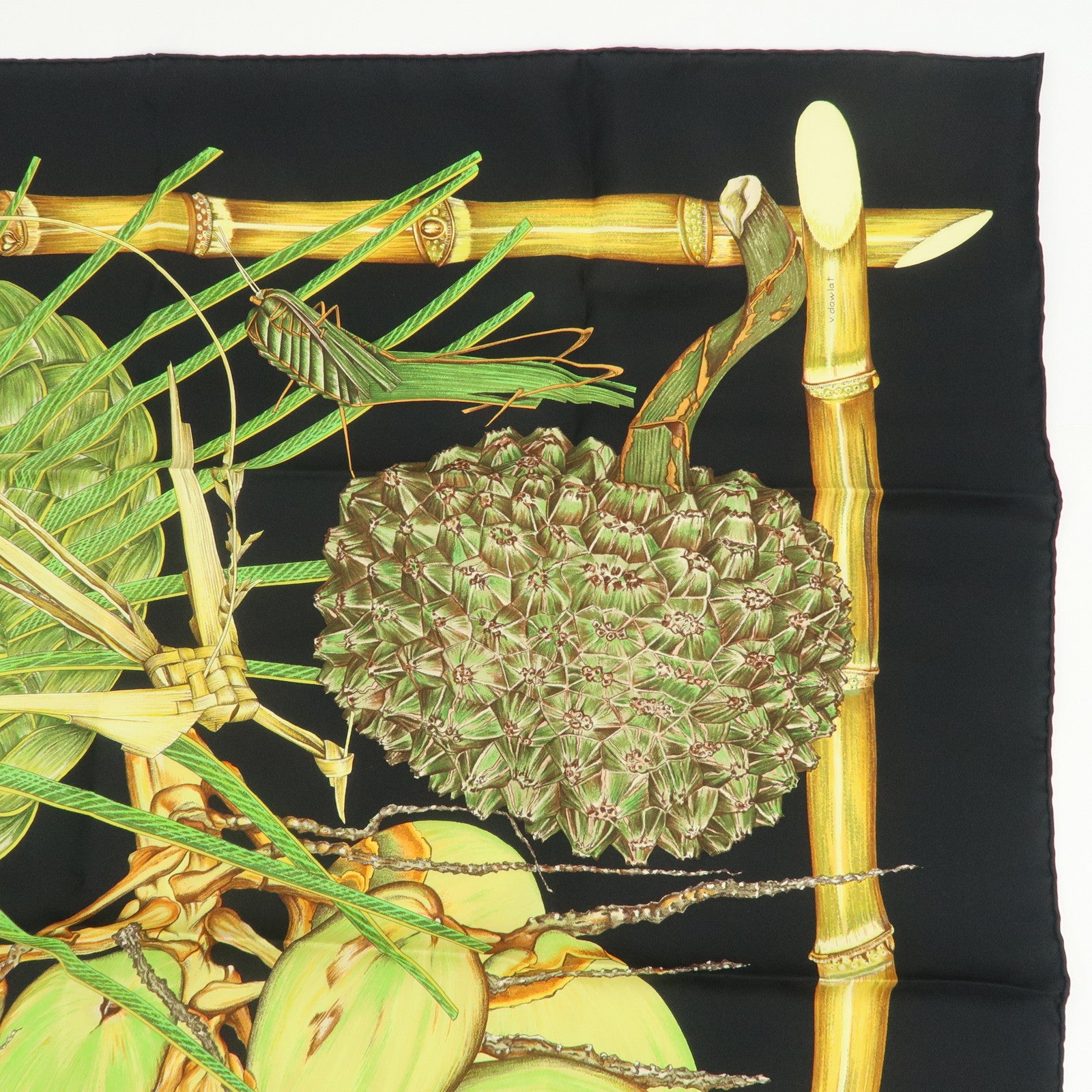 HERMES Carre 90 Silk 100% Nouvelle Coledonie Scarf Black Green
