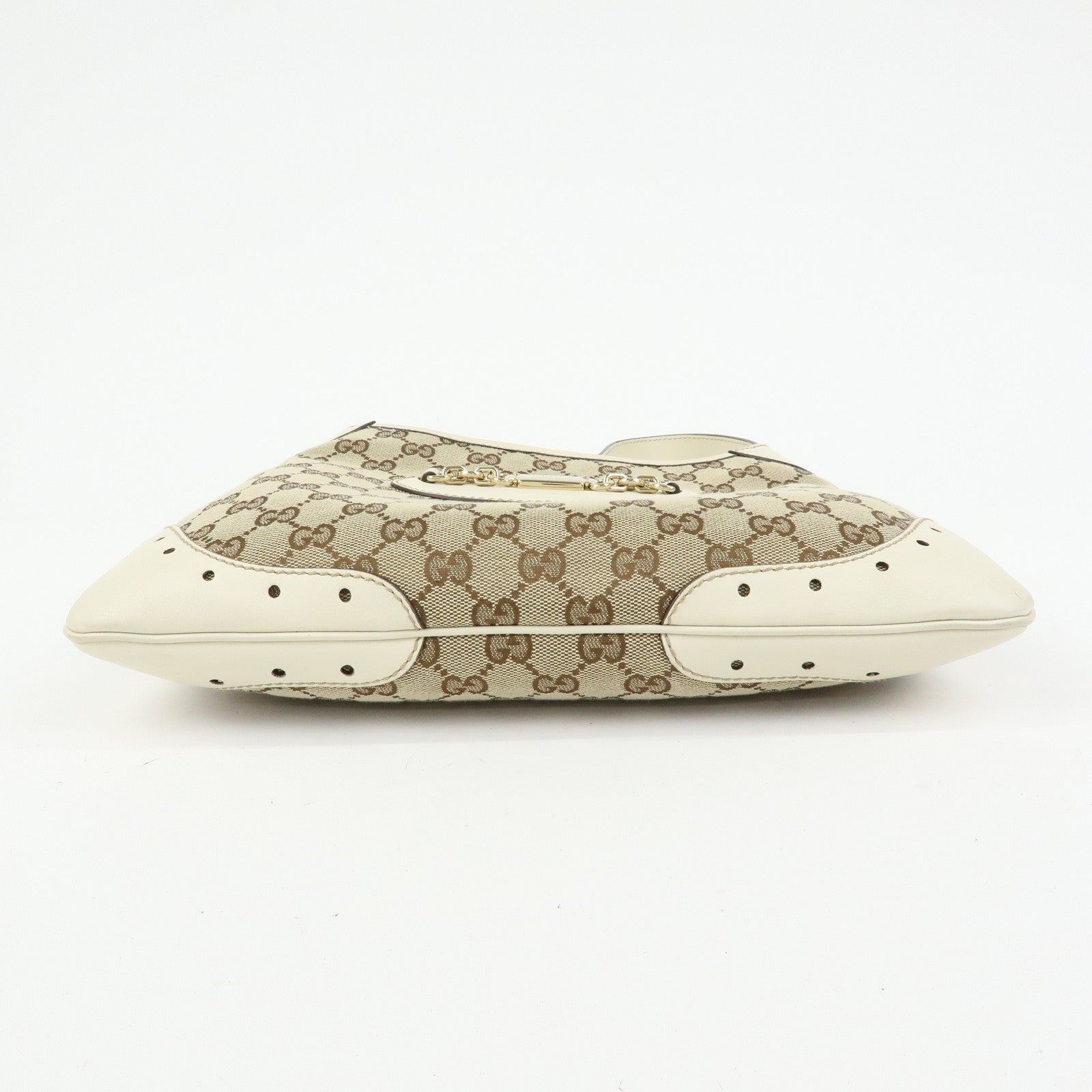 GUCCI GG Monogram Canvas Leather Shoulder Bag Beige White 145778
