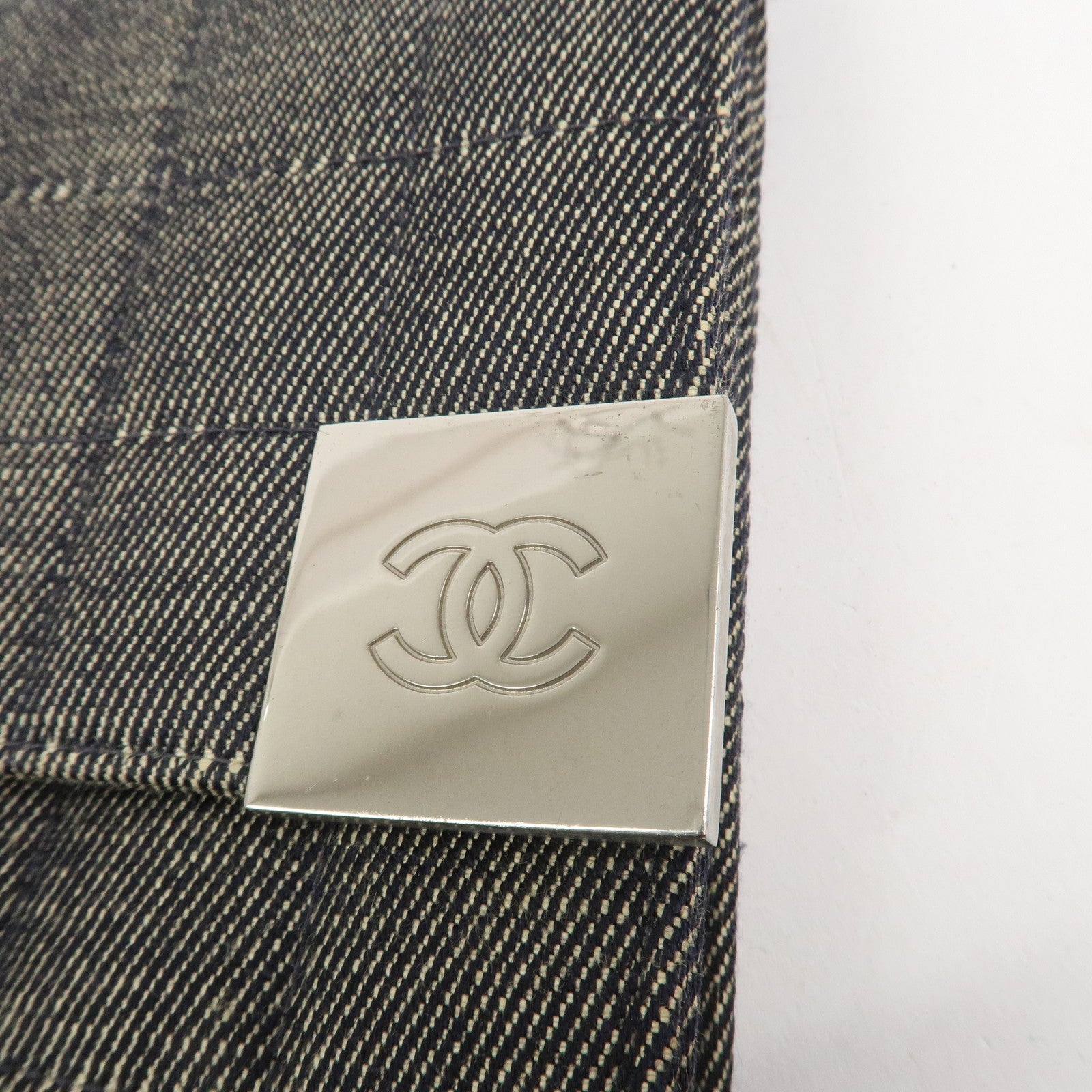 CHANEL Chocolate Bar Denim Leather Chain Shoulder Hand Bag Black