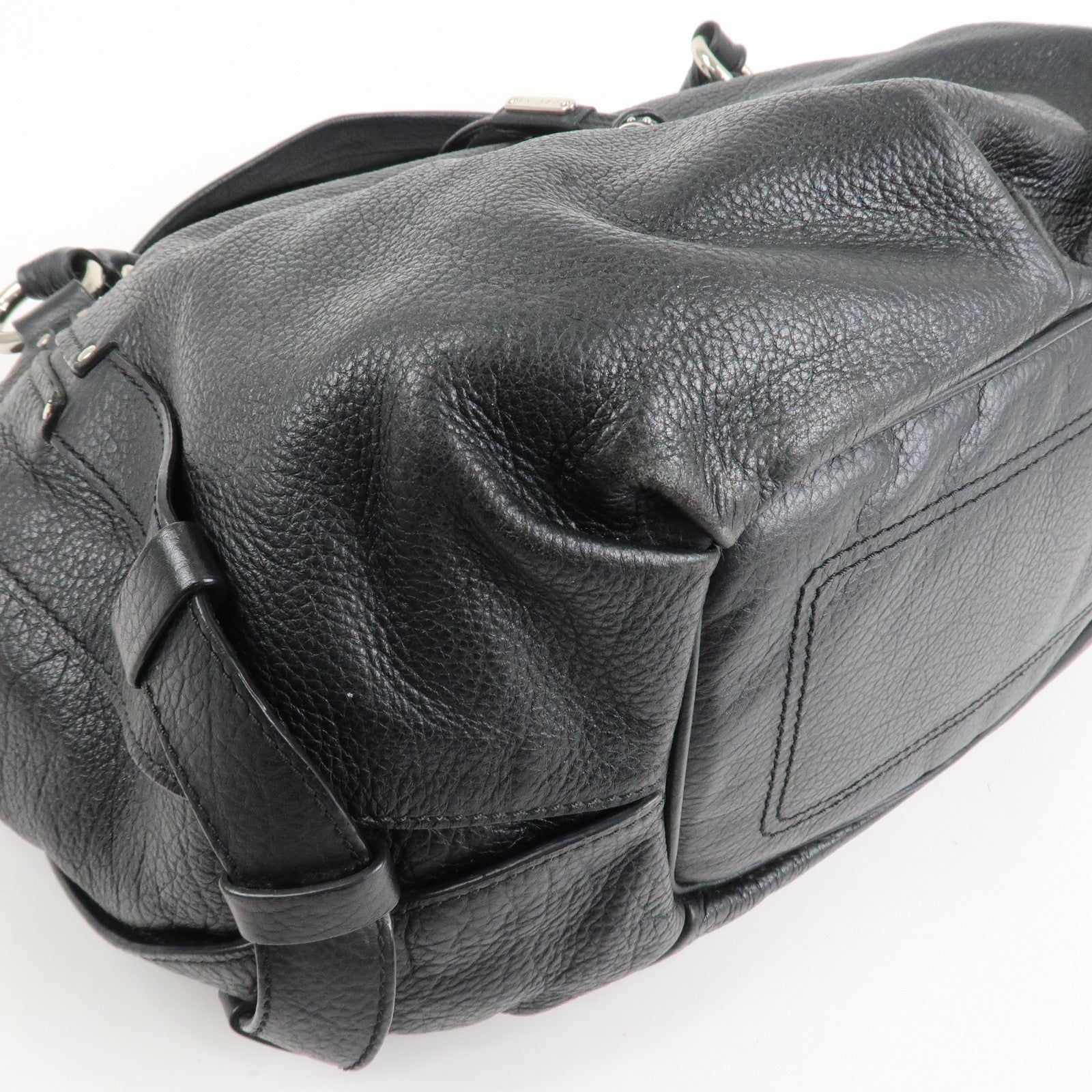 CELINE Leather Hand Bag Shoulder Bag Black Silver HDW Used