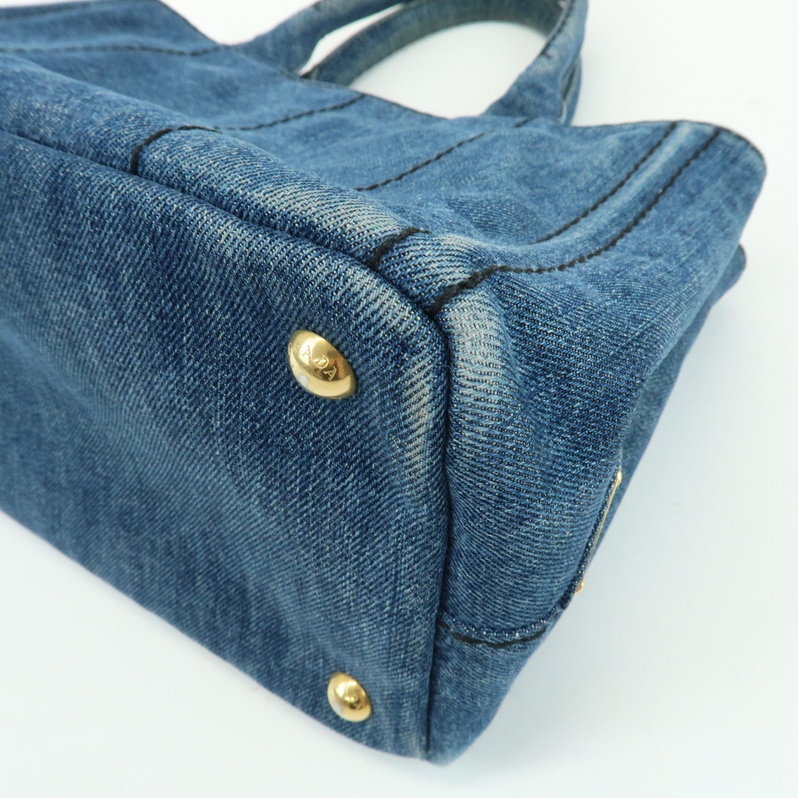 PRADA Triangle Logo Canapa Mini Denim 2Way Bag Hand Bag Blue 1BG439