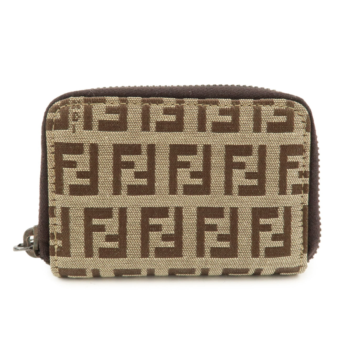 FENDI Zucca Canvas Leather 6 Ring Zippy Key Case Beige 8AP000