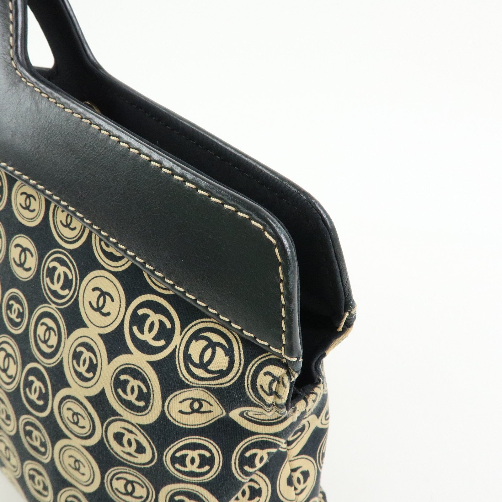 CHANEL COCO Mark Canvas Leather Hand Bag Beige Black