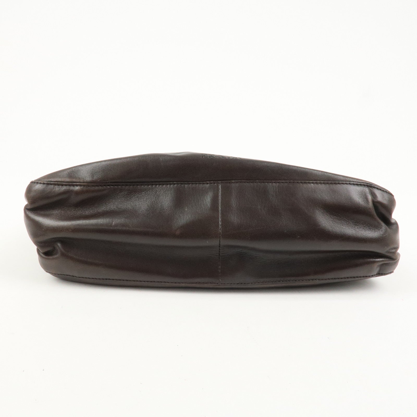 PRADA Logo Suede Leather Plastic Chain Shoulder Bag Brown