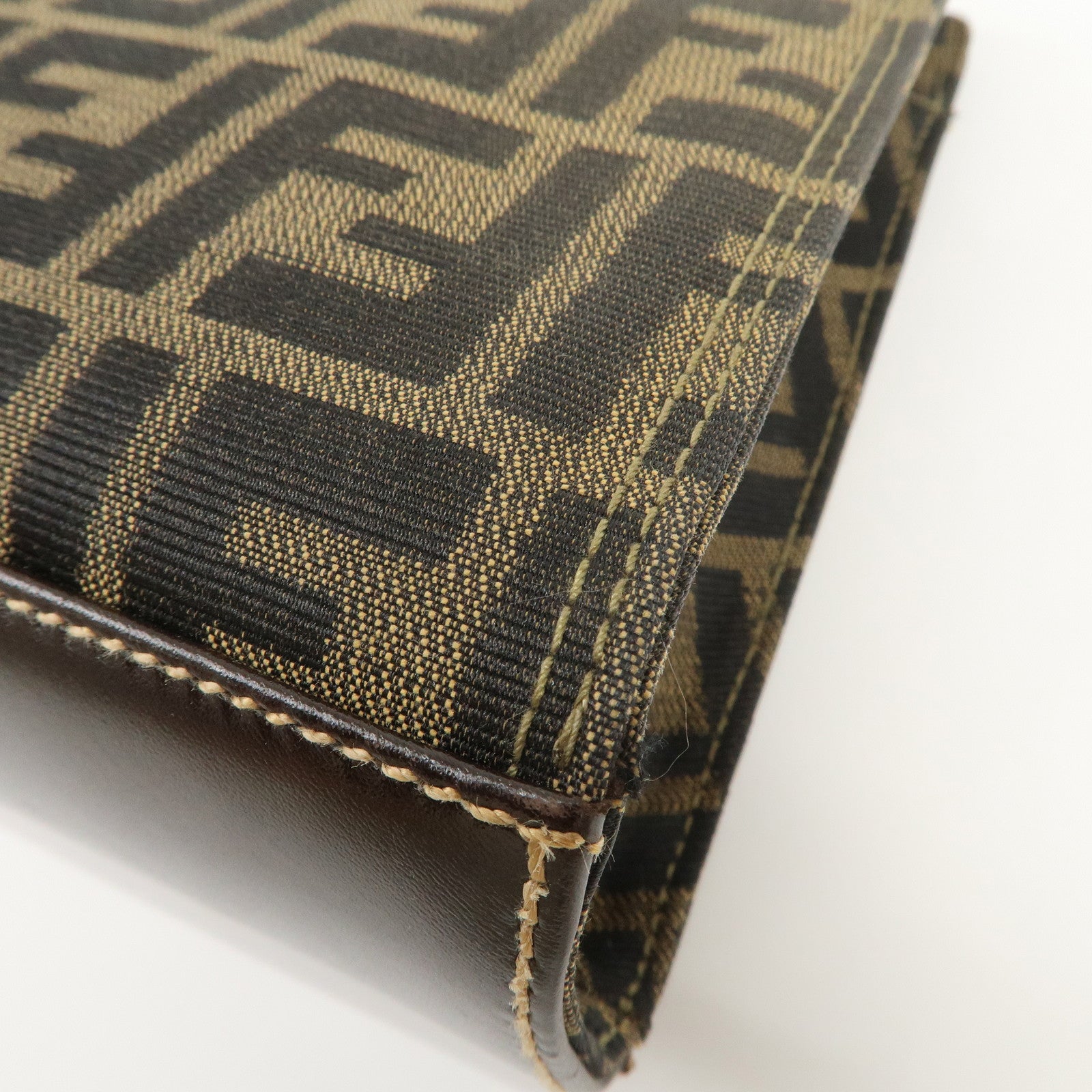 FENDI Zucca Canvas Leather Shoulder Bag Hand Bag Brown Black