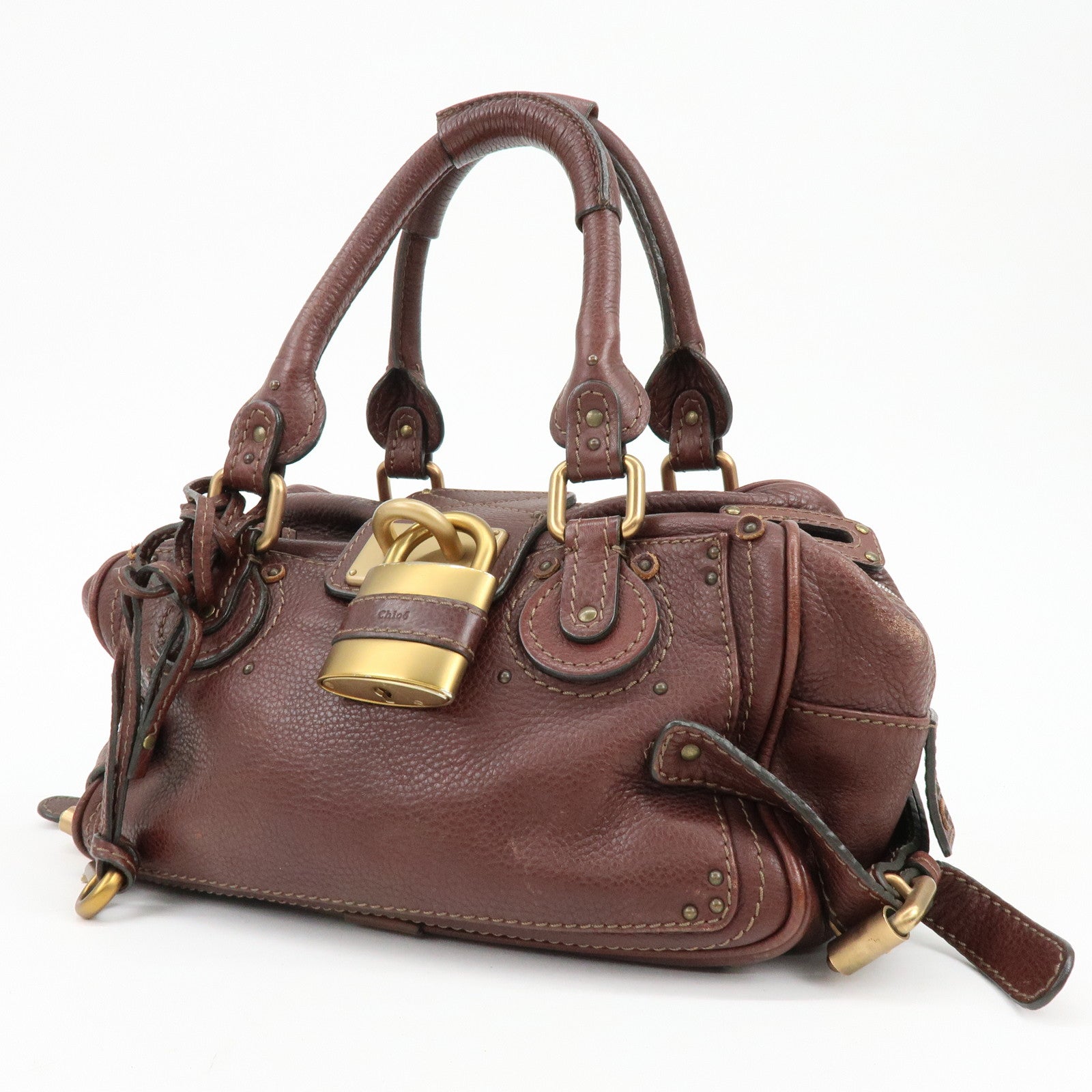 Chloe Paddington Leather Hand Bag Boston Bag Medium Brown