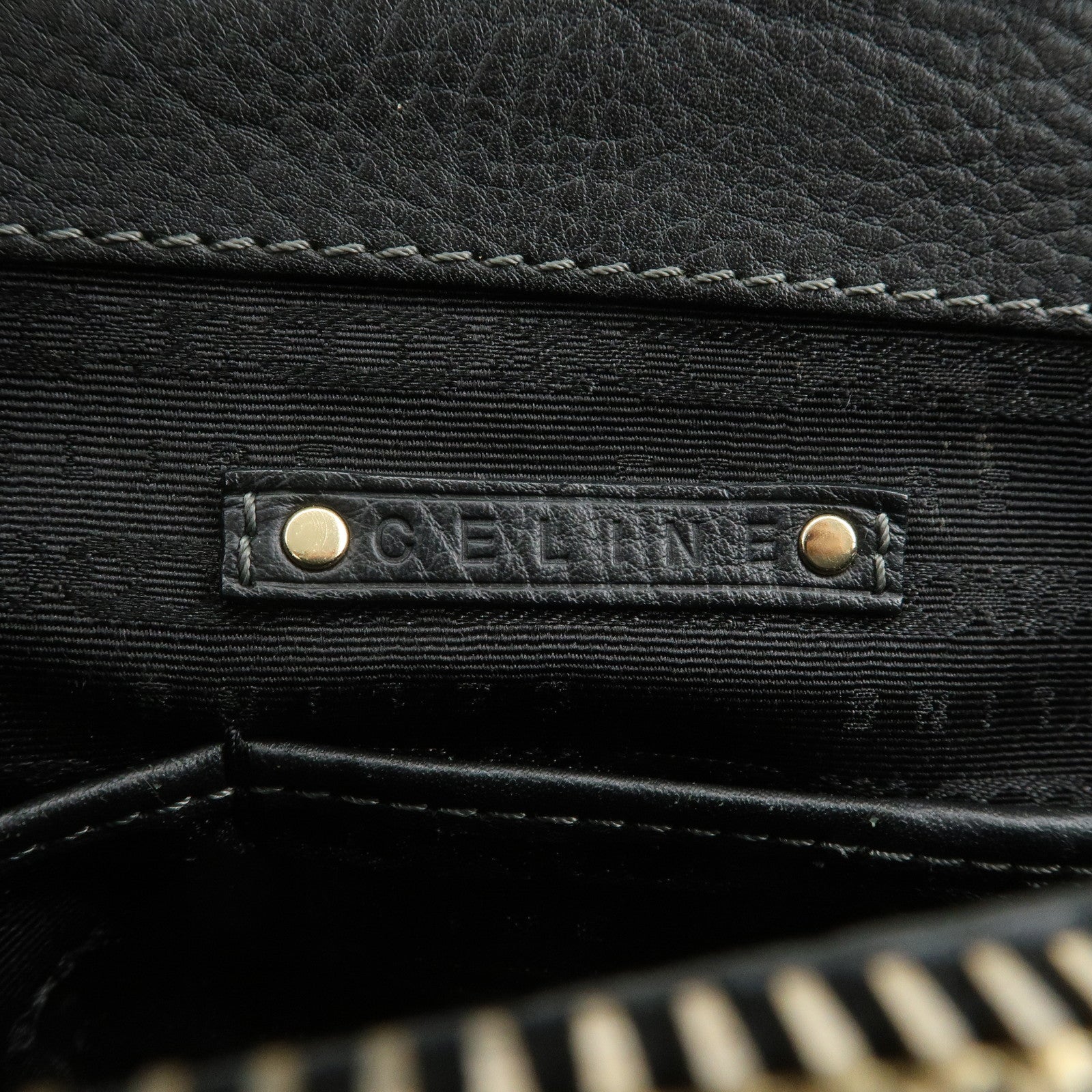 CELINE Logo Leather Boogie Bag Hand Bag Tote Bag Black