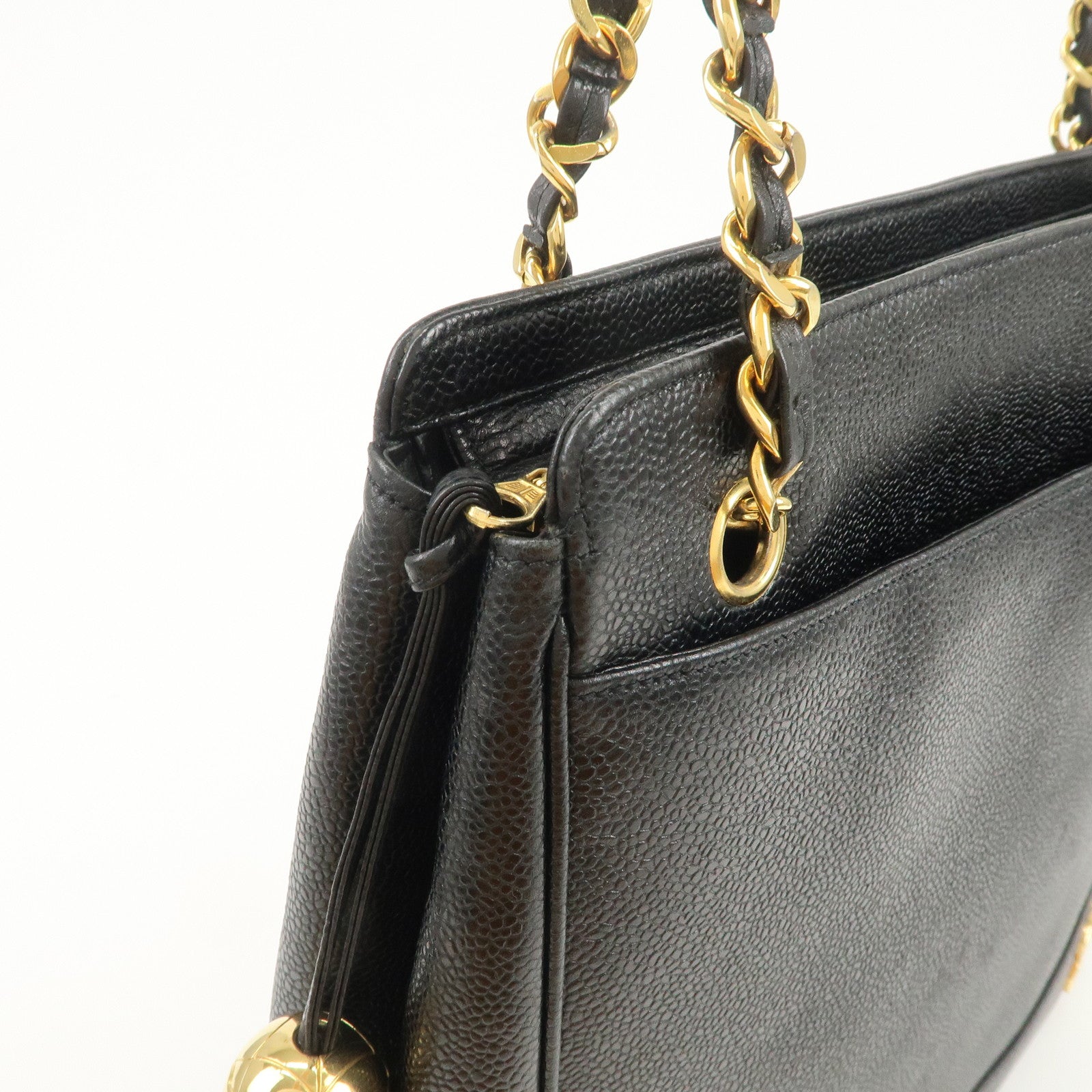 CHANEL Triple COCO Mark Caviarskin Shoulder Bag Tote Bag Black