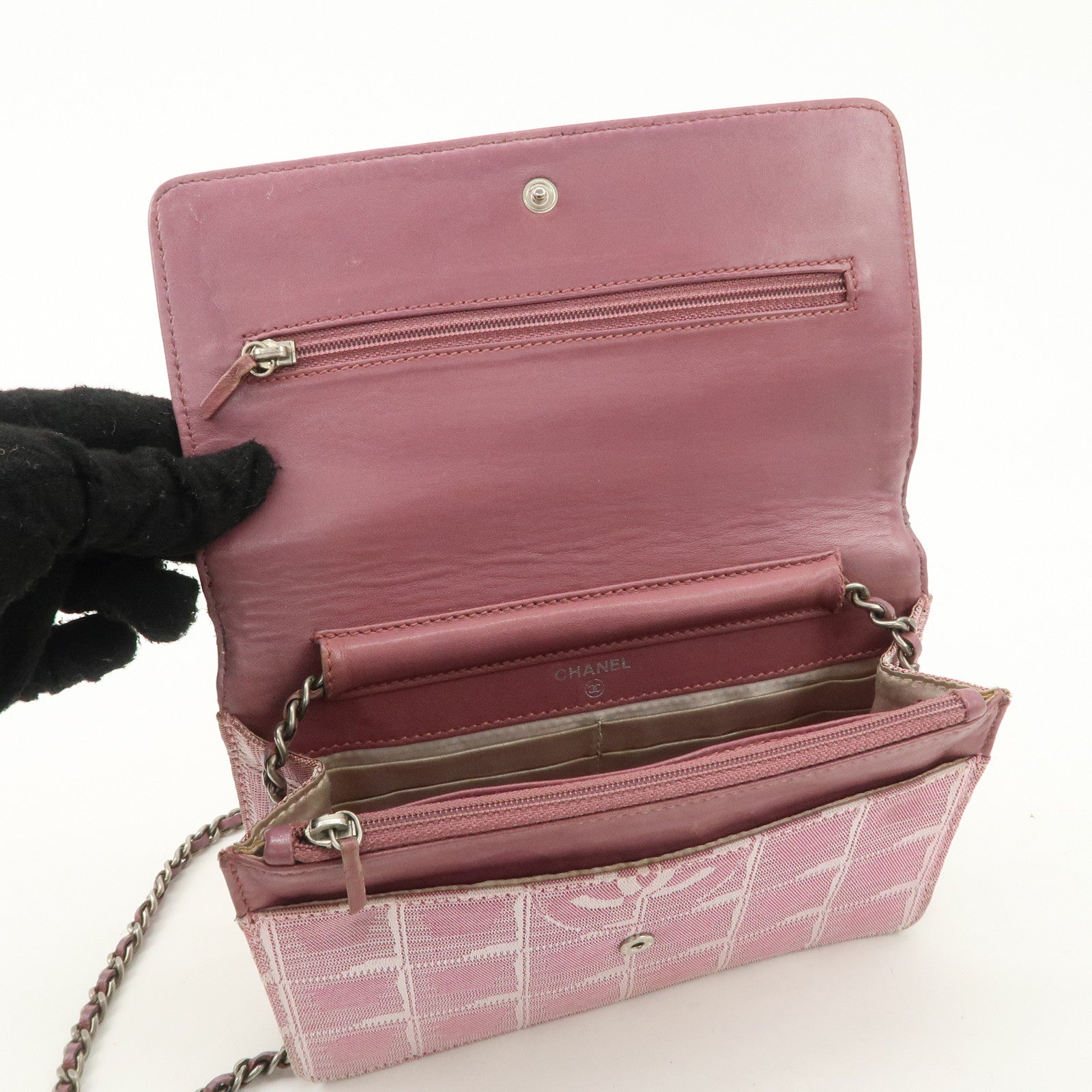 CHANEL New Travel Line Nylon Jacquard Chain Wallet Shoulder Bag 6535288 Used