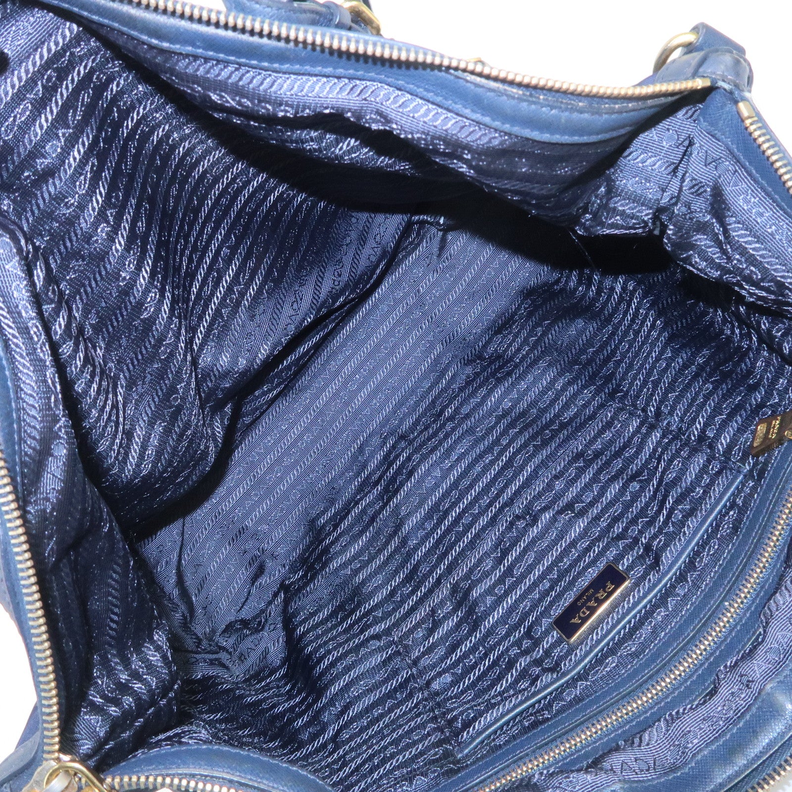PRADA Nylon Saffiano Leather Shoulder Bag Tote Bag Navy
