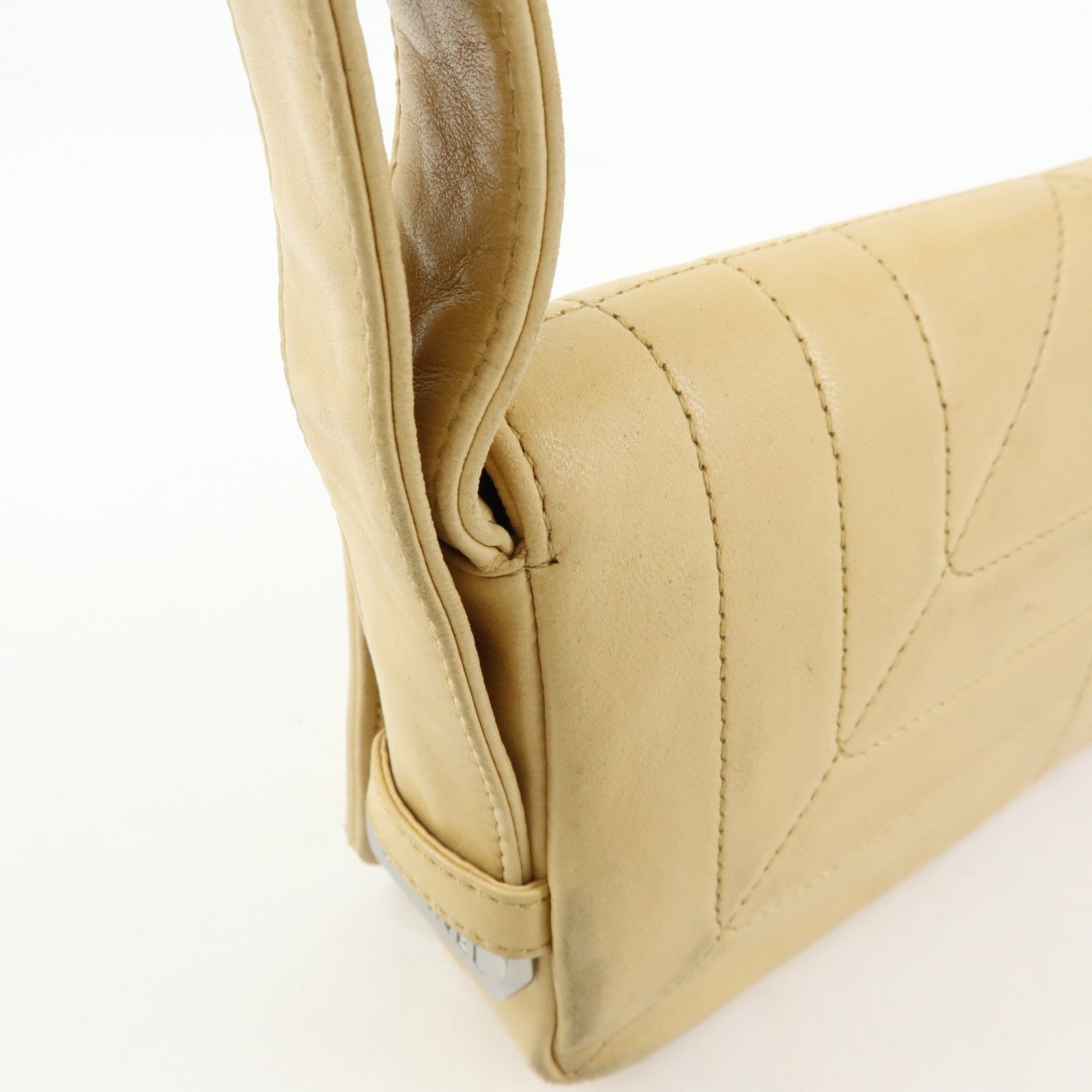 CHANEL Lamb Skin Shoulder Bag Hand Bag Beige