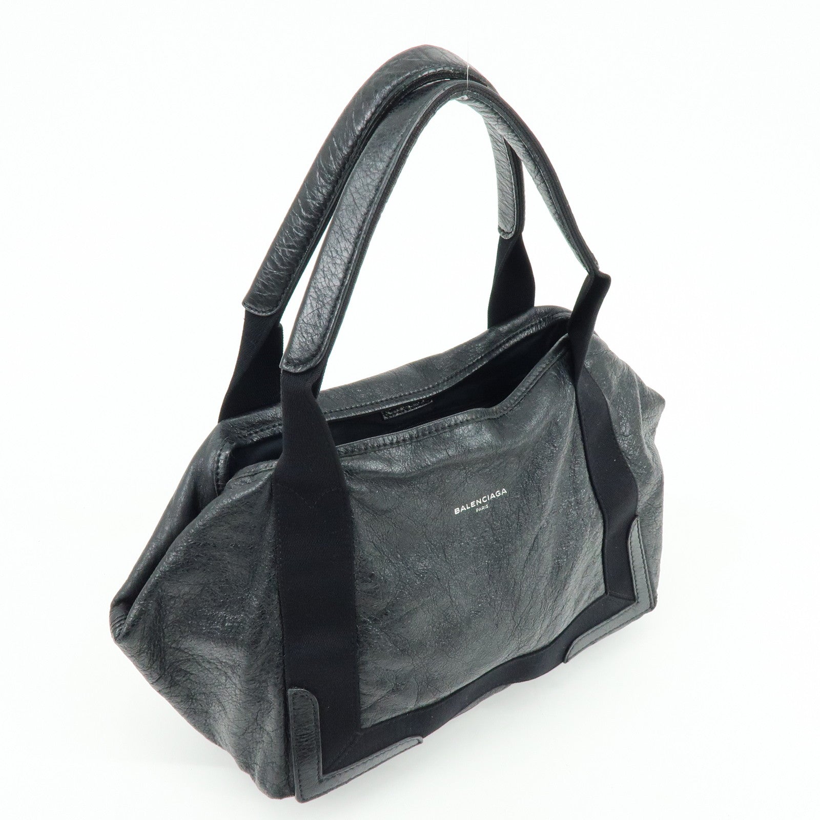 BALENCIAGA Navy Cabas Leather Small Tote Bag Black 339933