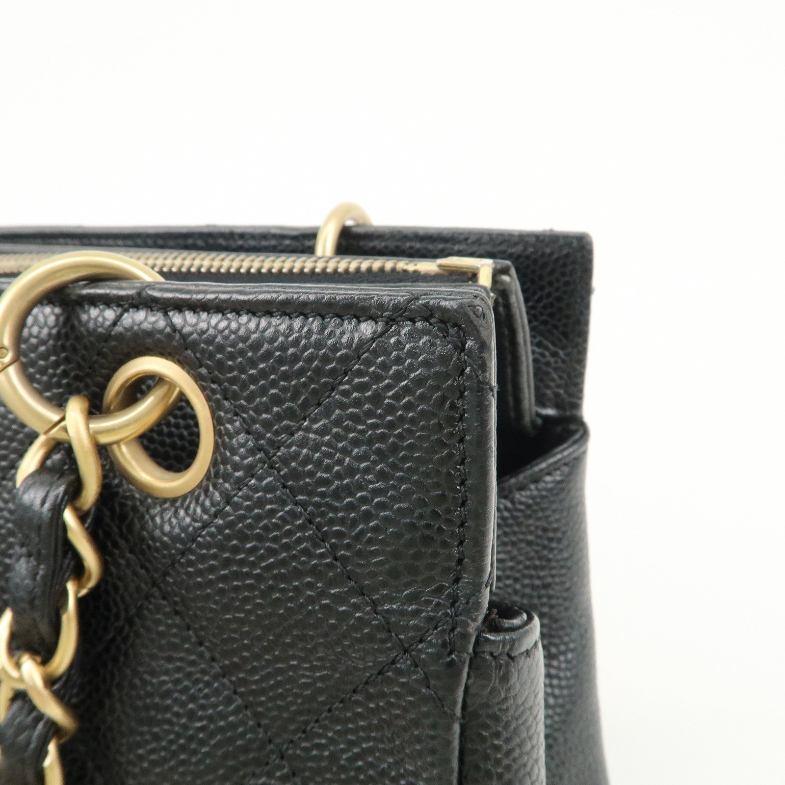 CHANEL COCO Mark Matelasse Caviarskin Chain Tote Bag Black Used