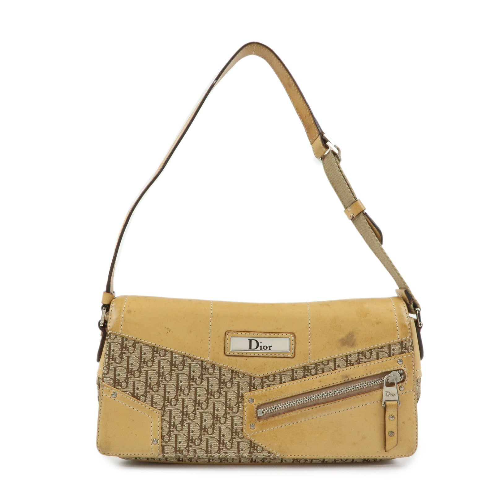 Christian Dior Trotter Canvas Leather Hand Bag Beige Brown
